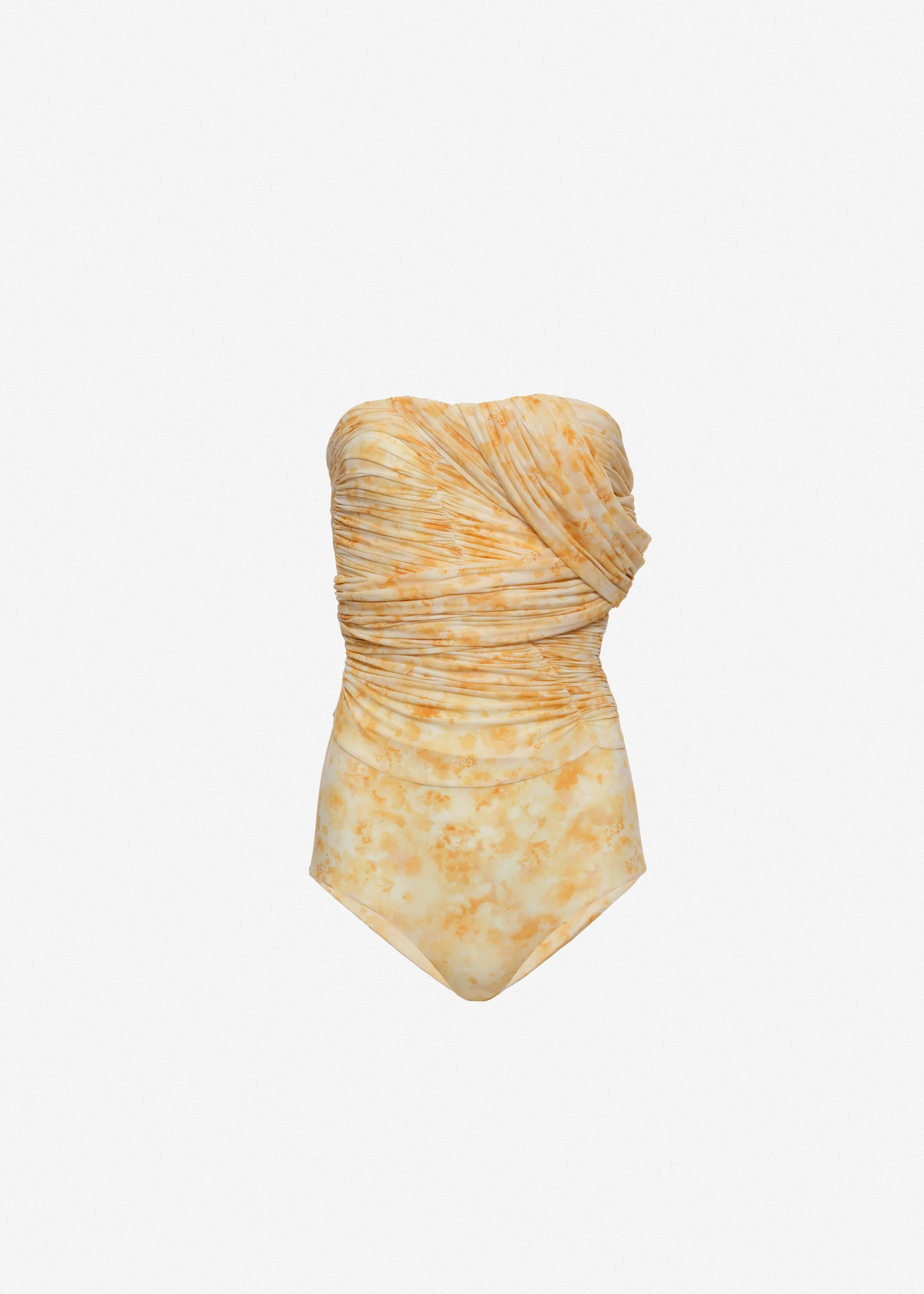 Gathered bodysuit with draped overlays in yellow print - 1