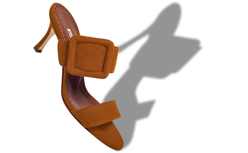 Manolo Blahnik Brown Suede Open Toe Mules outlook