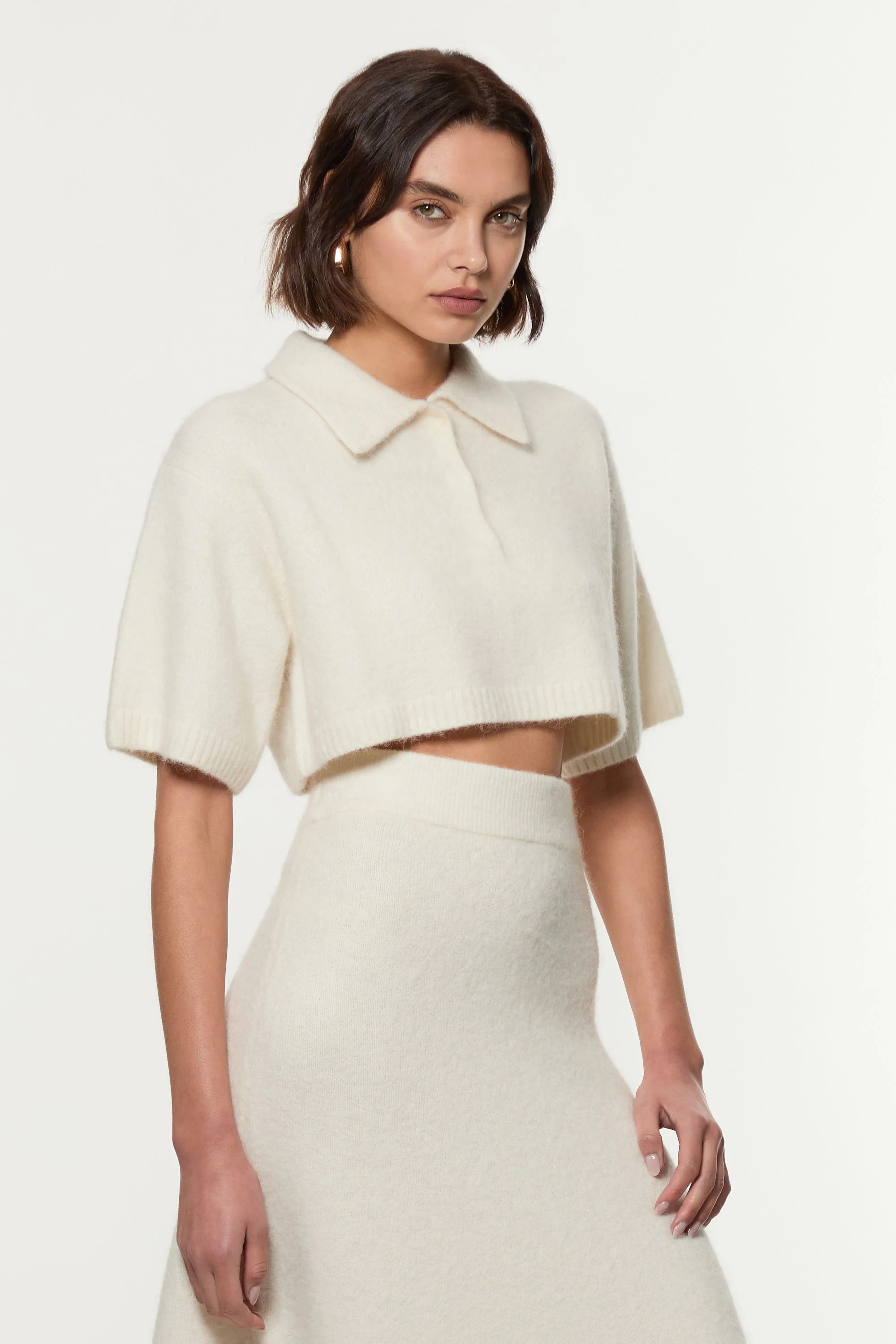 Alpaca Wool Fluffy Knit Polo Top - 1
