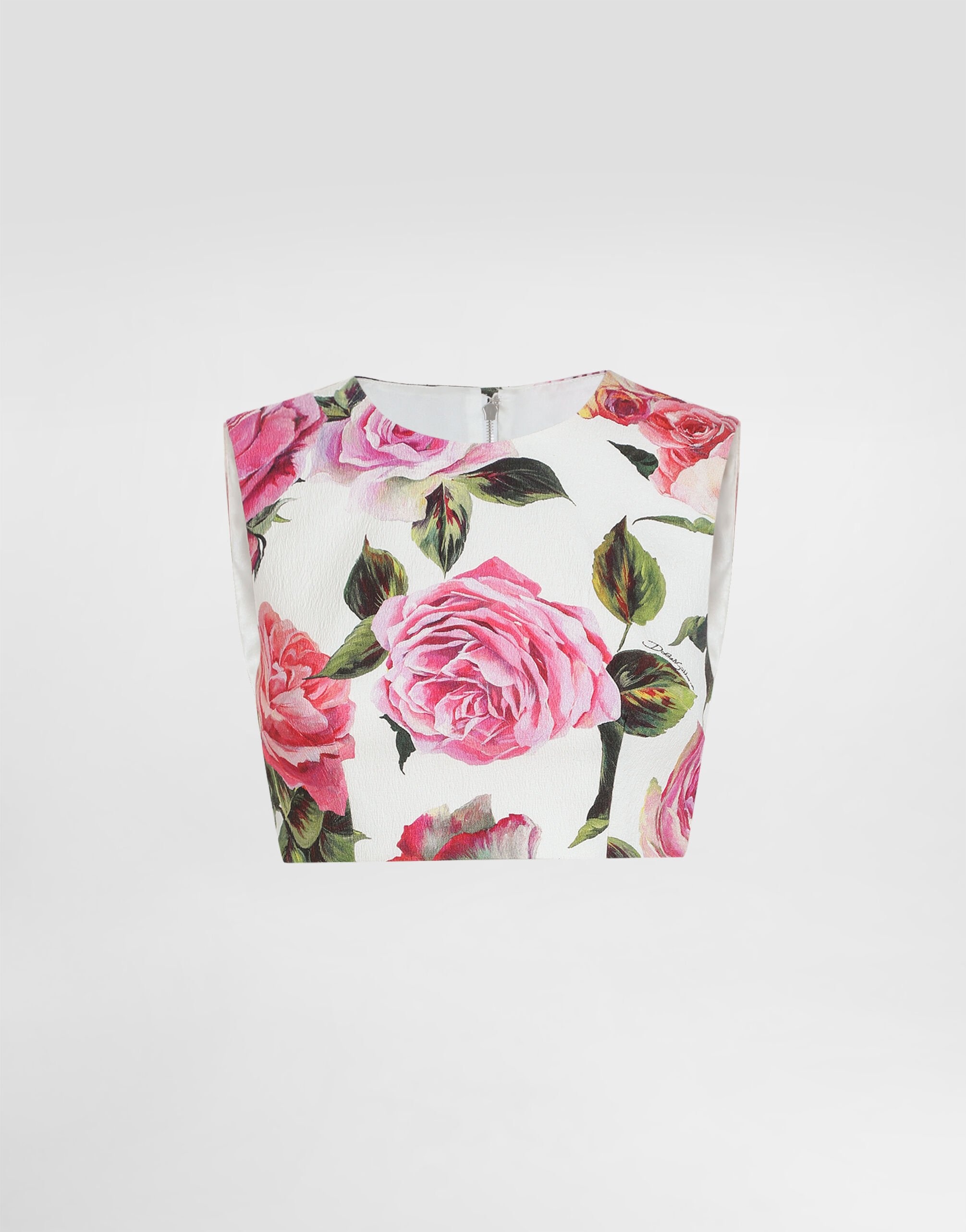 Cotton jacquard crop top with rose print - 1