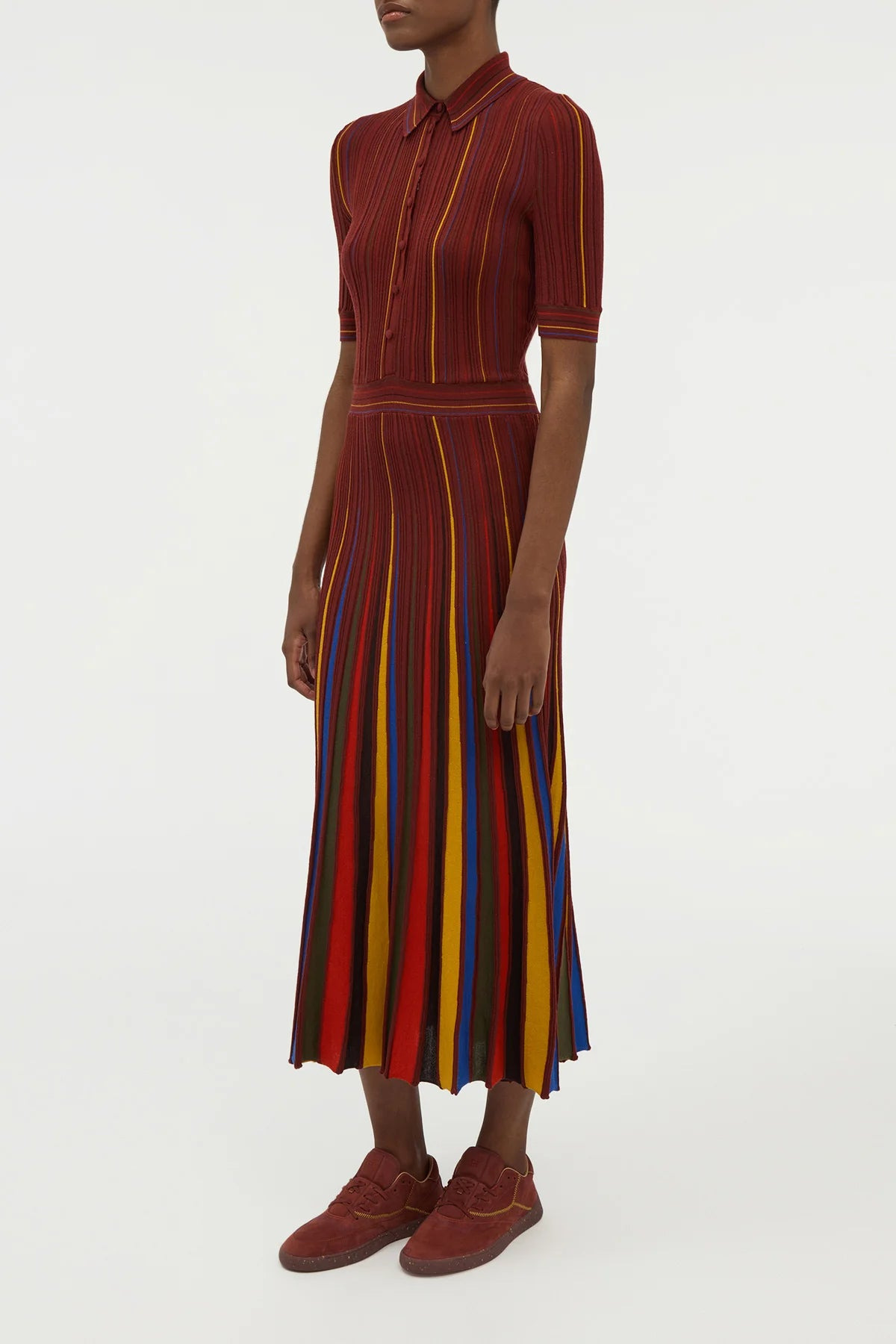 Calypso Pinstripe Knit Midi Dress Burnt Sienna Merino Wool - 4