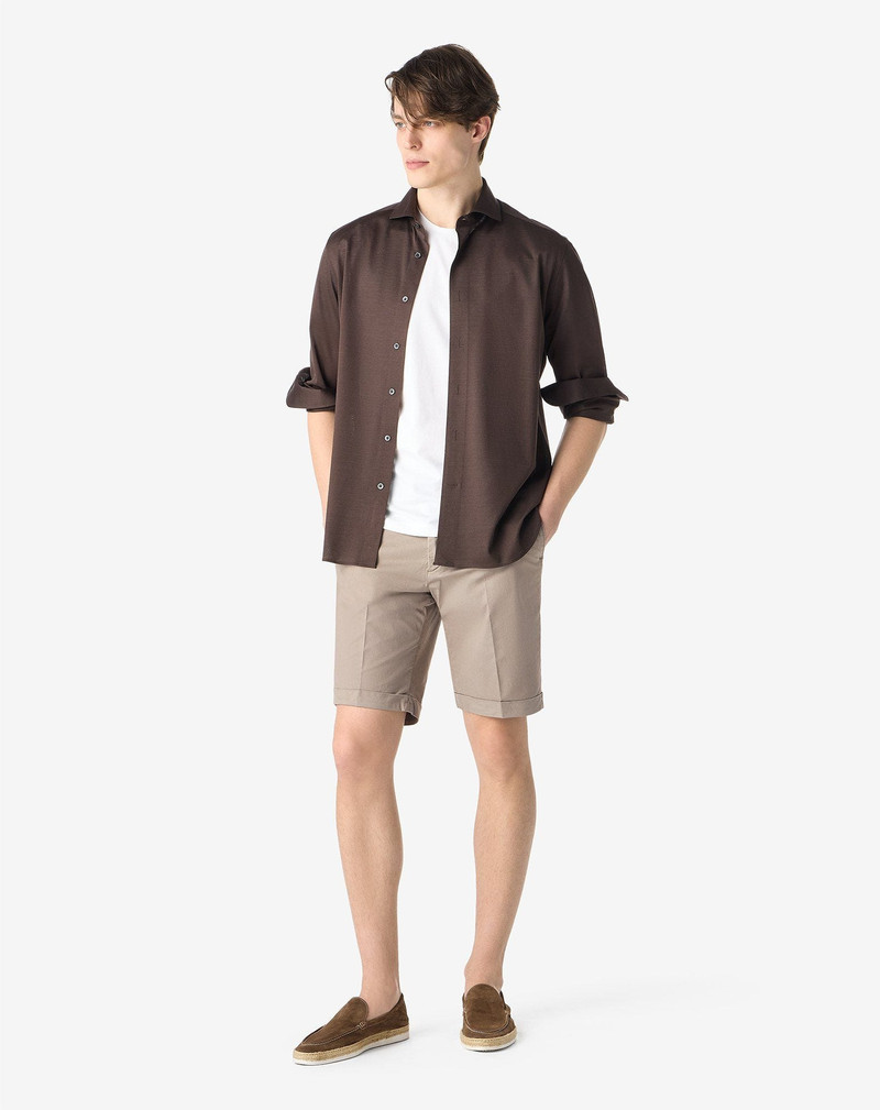 CORNELIANI Garment-dyed beige gabardine bermuda shorts outlook