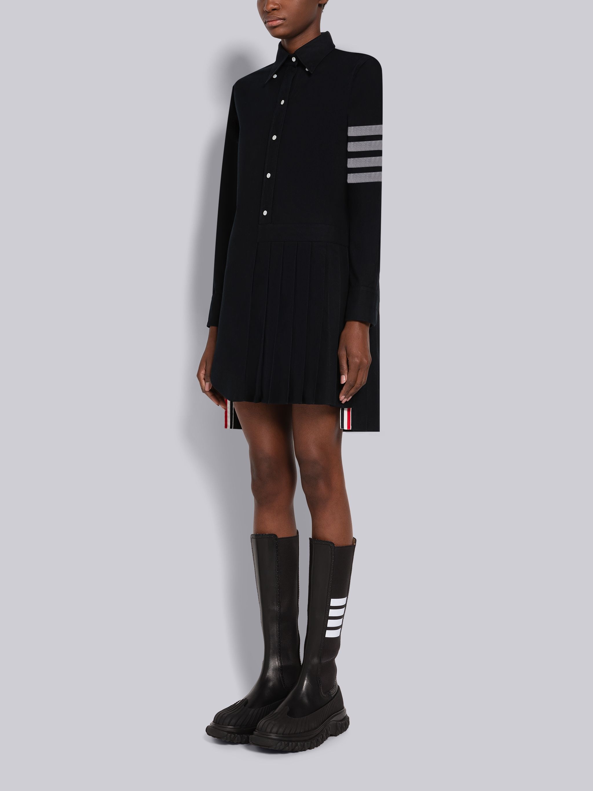 Flannel Half Pleated 4-Bar Shirtdress - 2