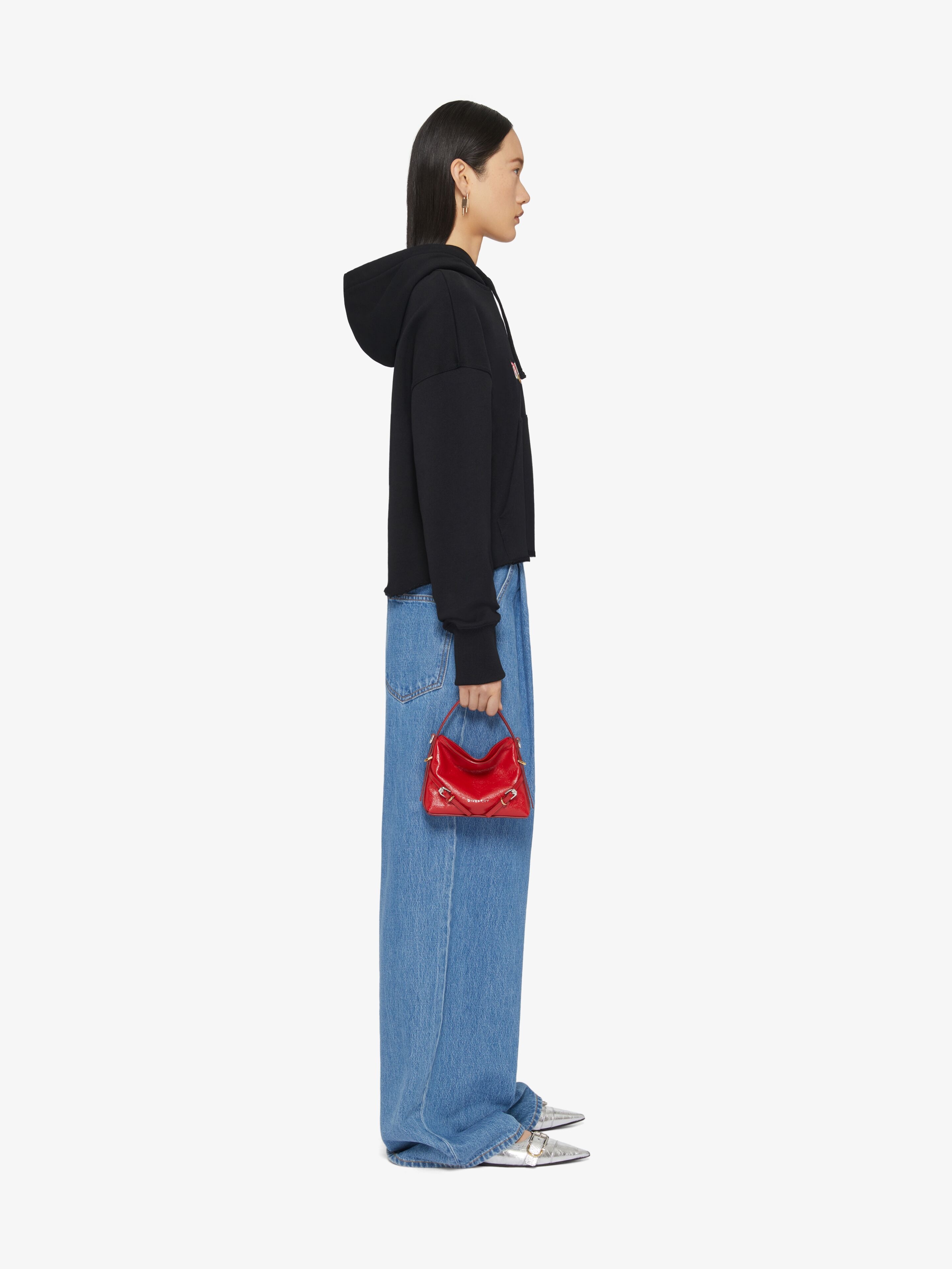 GIVENCHY CROPPED HOODIE IN COTTON WITH ROSES PRINT - 3