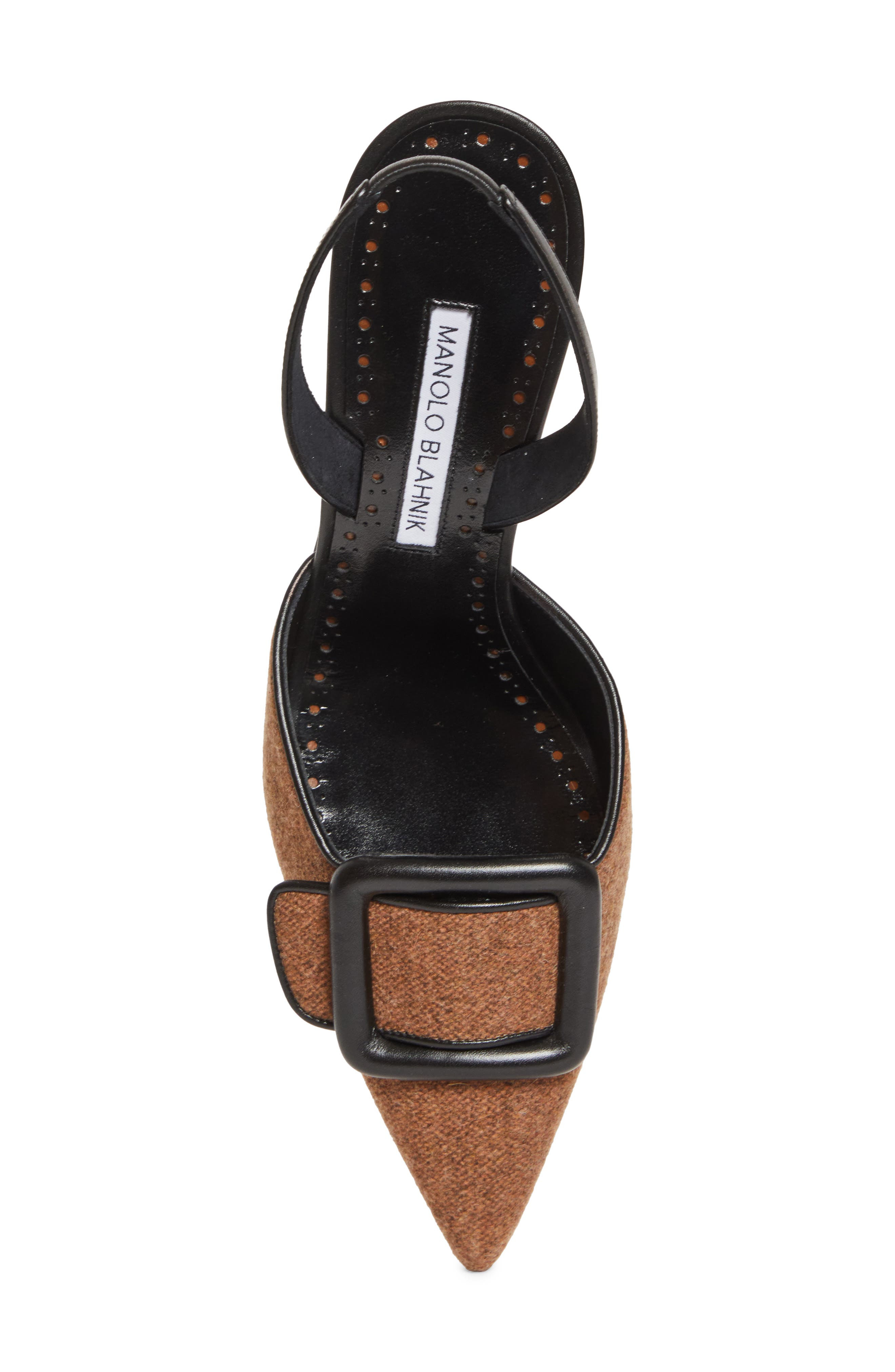 Manolo Blahnik Mayslibi Buckle Slingback Pump in Black/Medium Brown at Nordstrom - 5