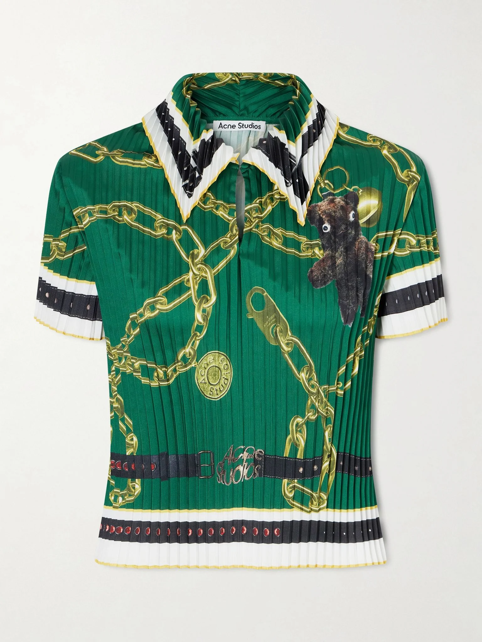 Syndia pleated printed twill polo shirt Green - 1