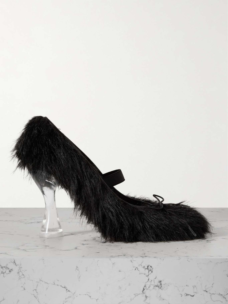 Bow-embellished faux-fur pumps - 1
