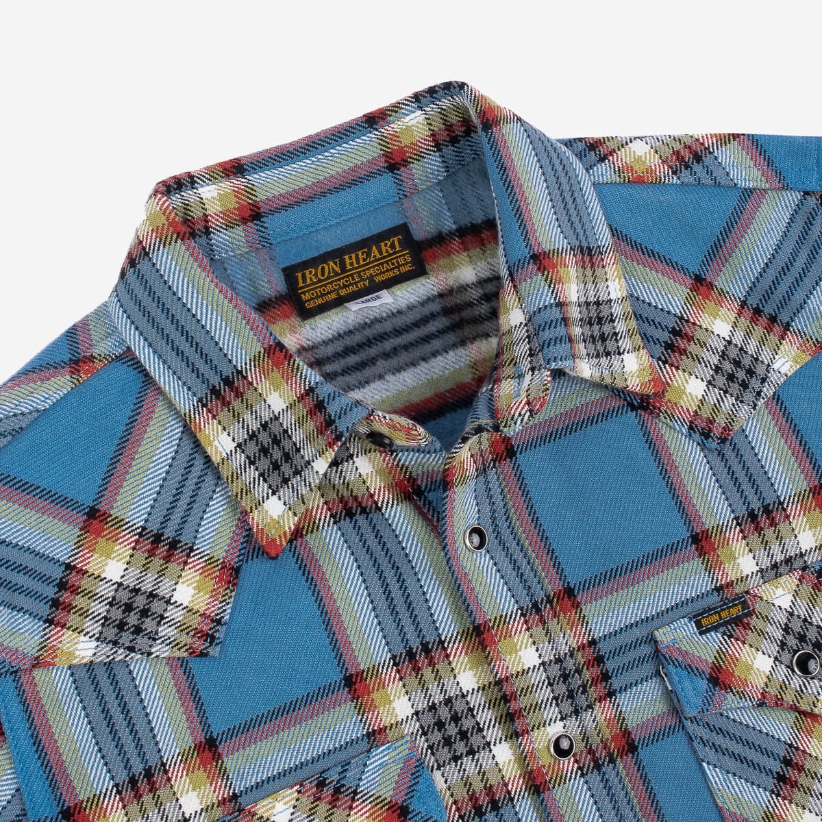 IHSH-332-SAX Ultra Heavy Flannel Anniversary Check Western Shirt - Sax Blue Overdyed Pale Grey - 6