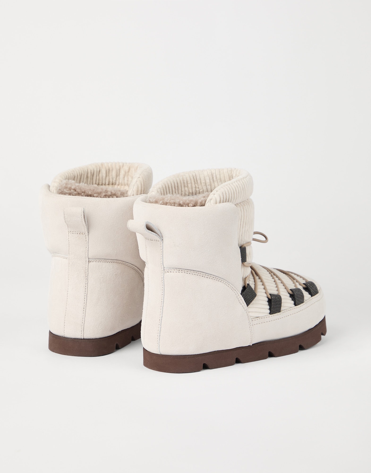 Suede and corduroy mountain boots with shearling lining and shiny eyelets - 2