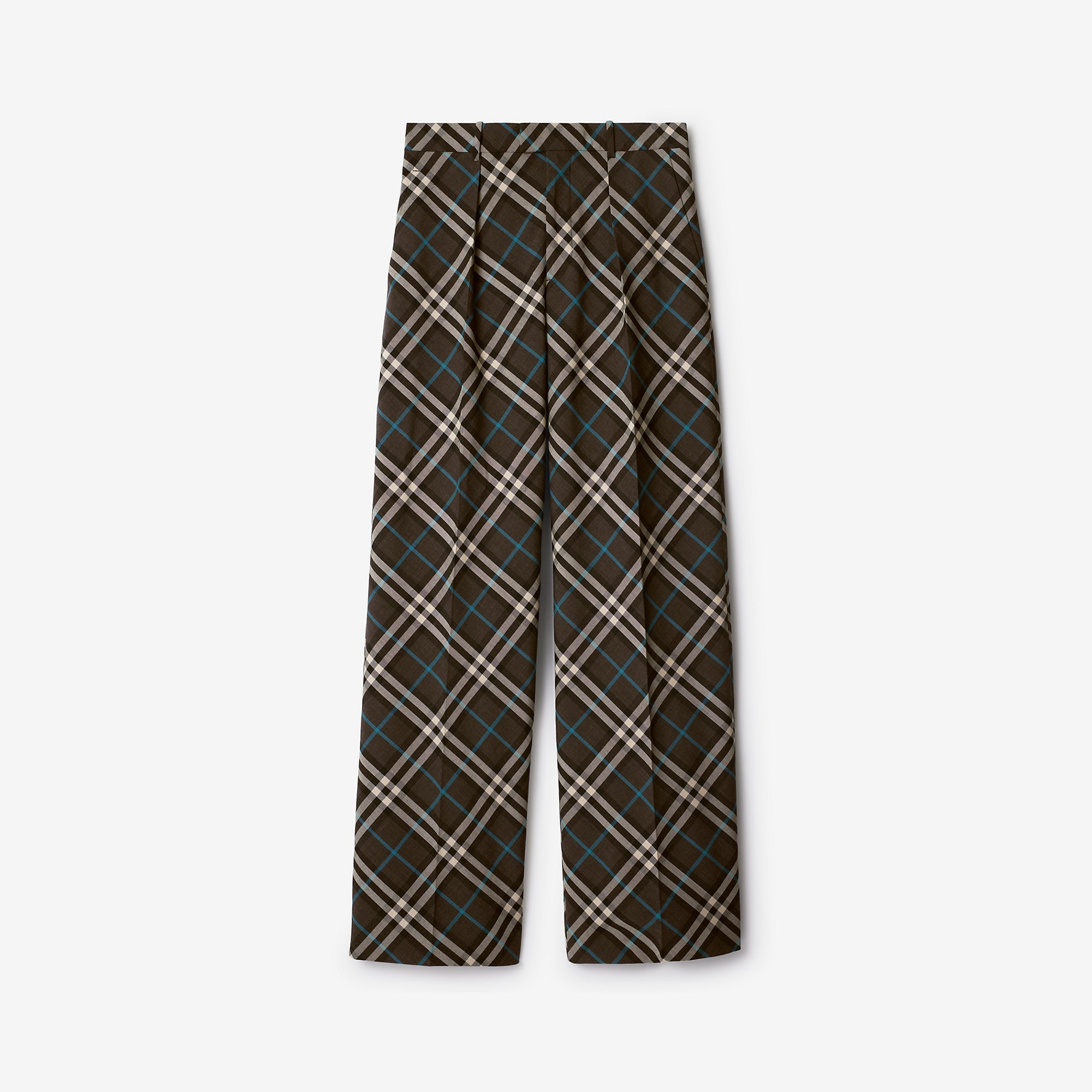 Check Wool Blend Tailored Trousers - 1