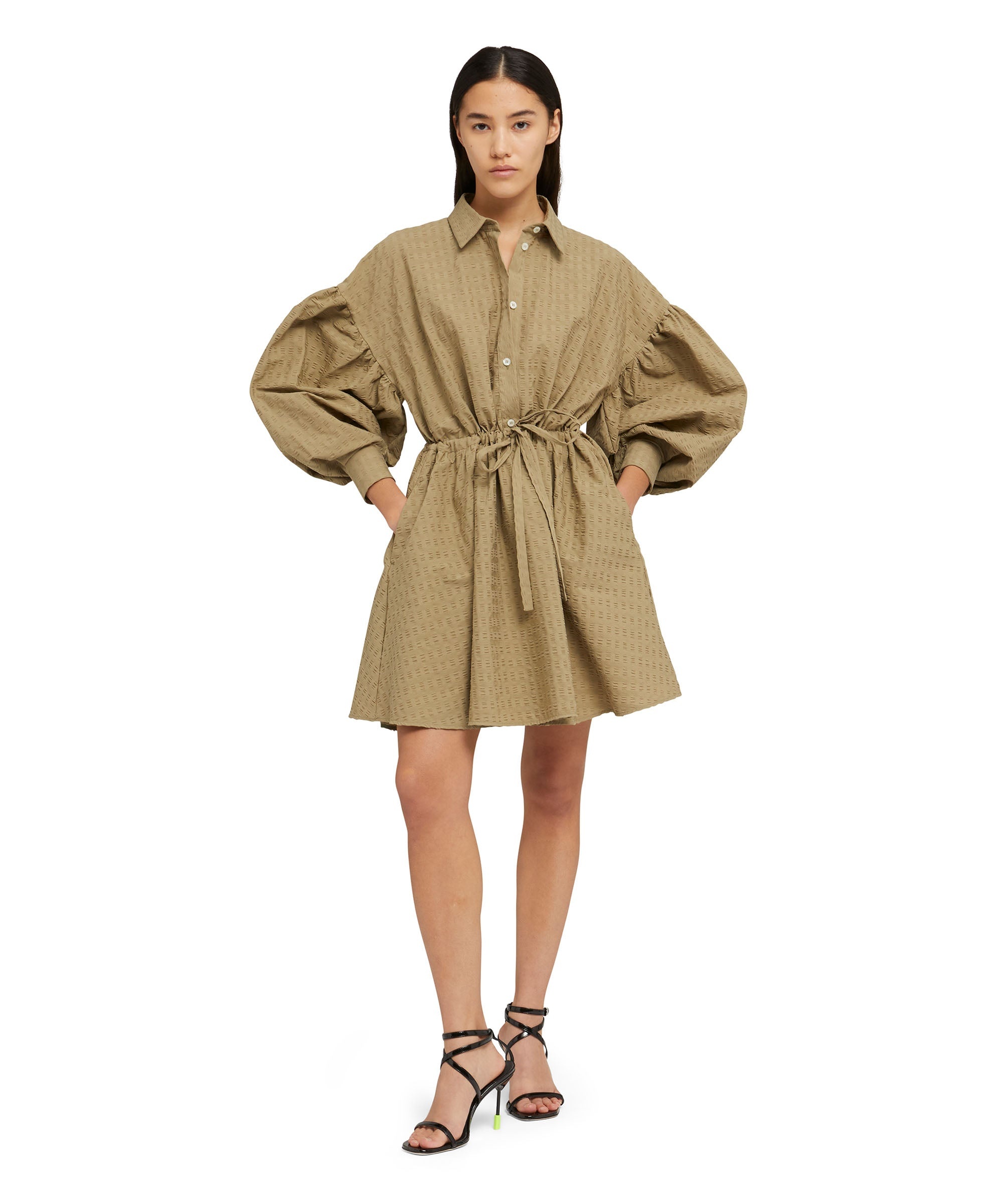Cotton seersucker short dress with adjustable waistline - 5