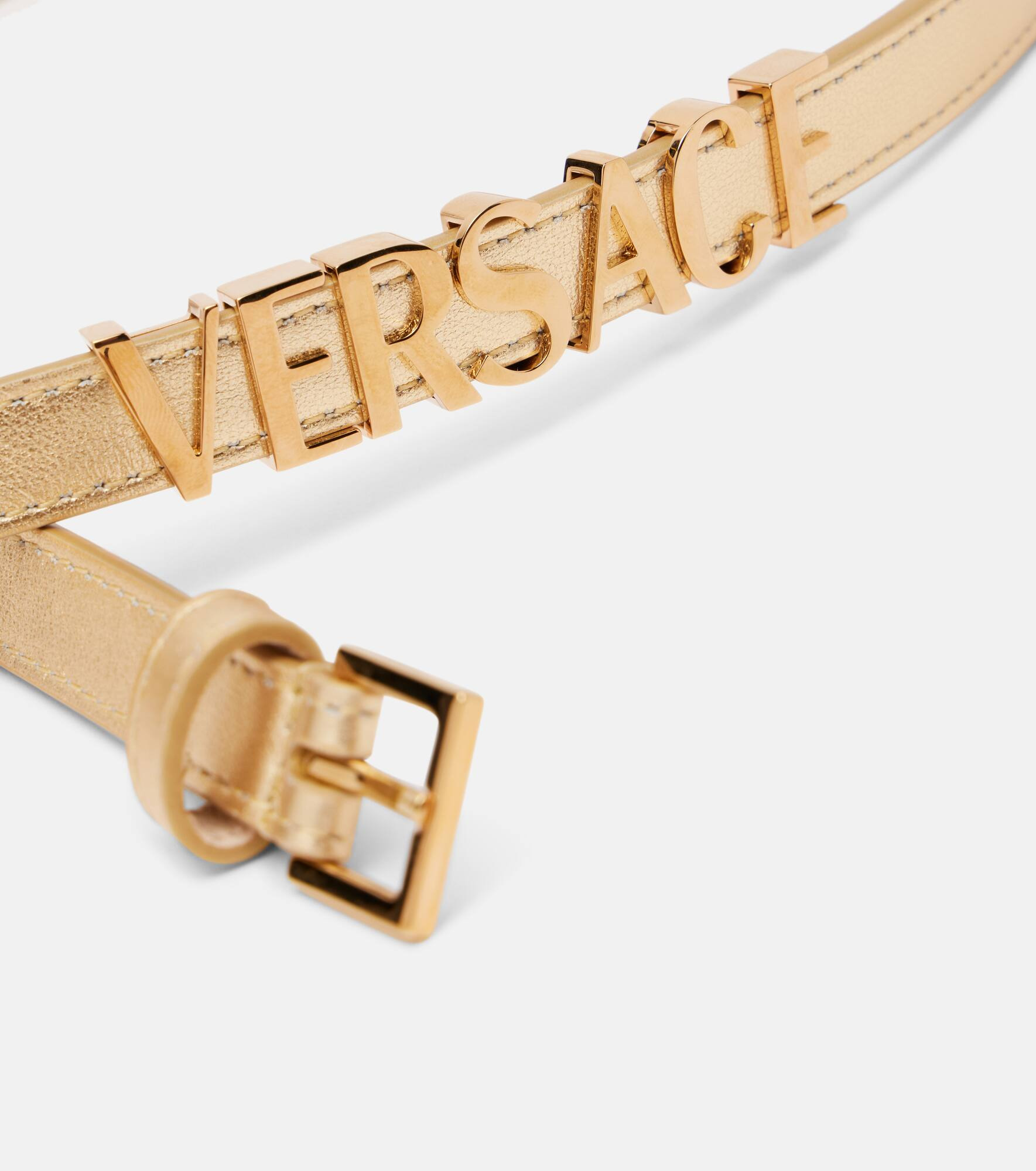 Logo metallic leather belt - 3