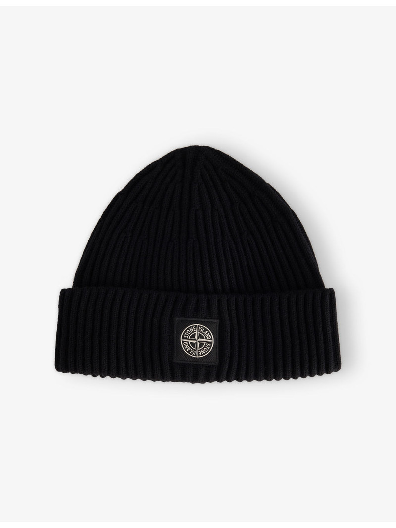 Logo-Patch Ribbed Wool Beanie Hat 1