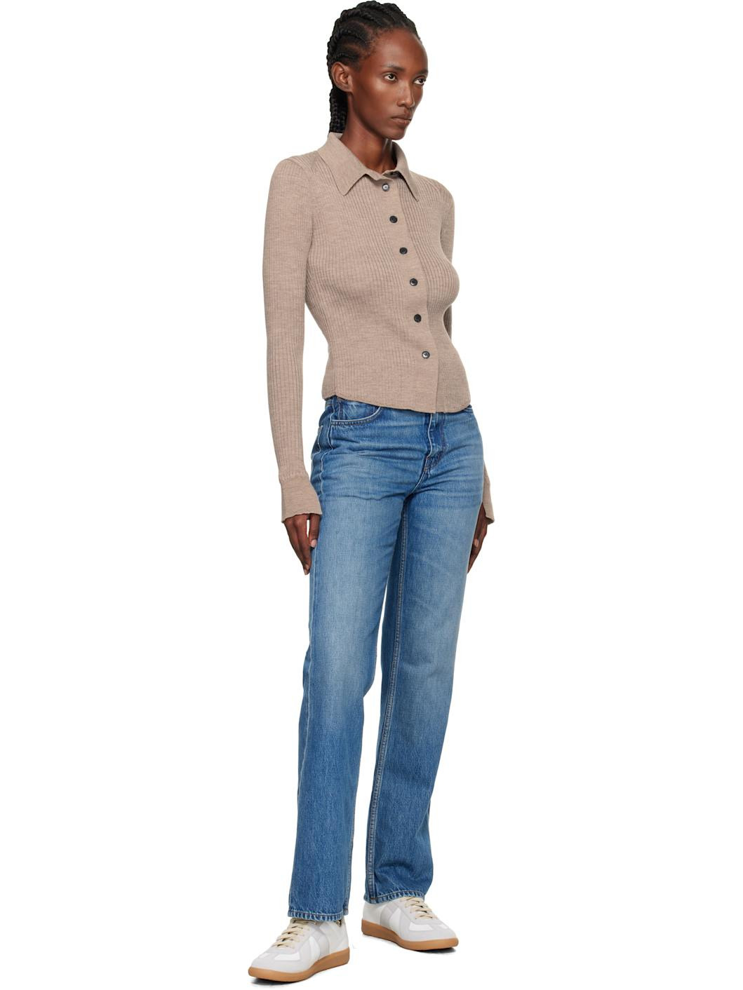 Beige Knitted Rib Cardigan - 4