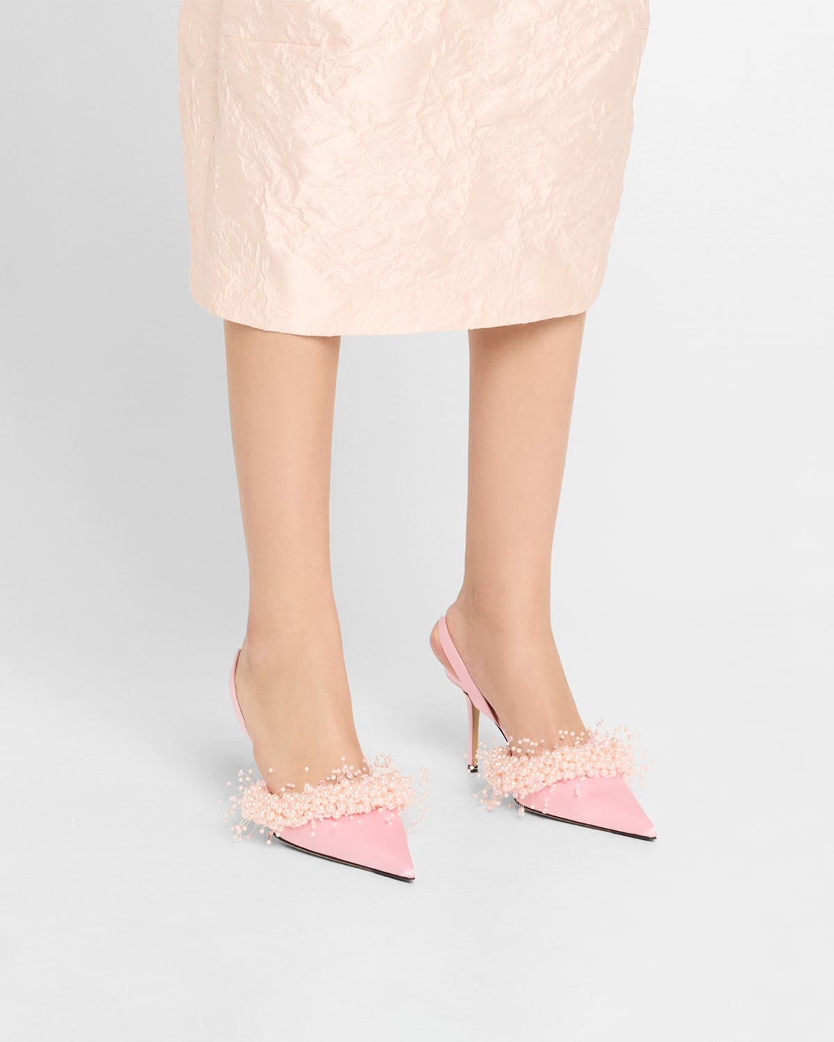 Floating Pearly Satin Slingback Pumps - 2