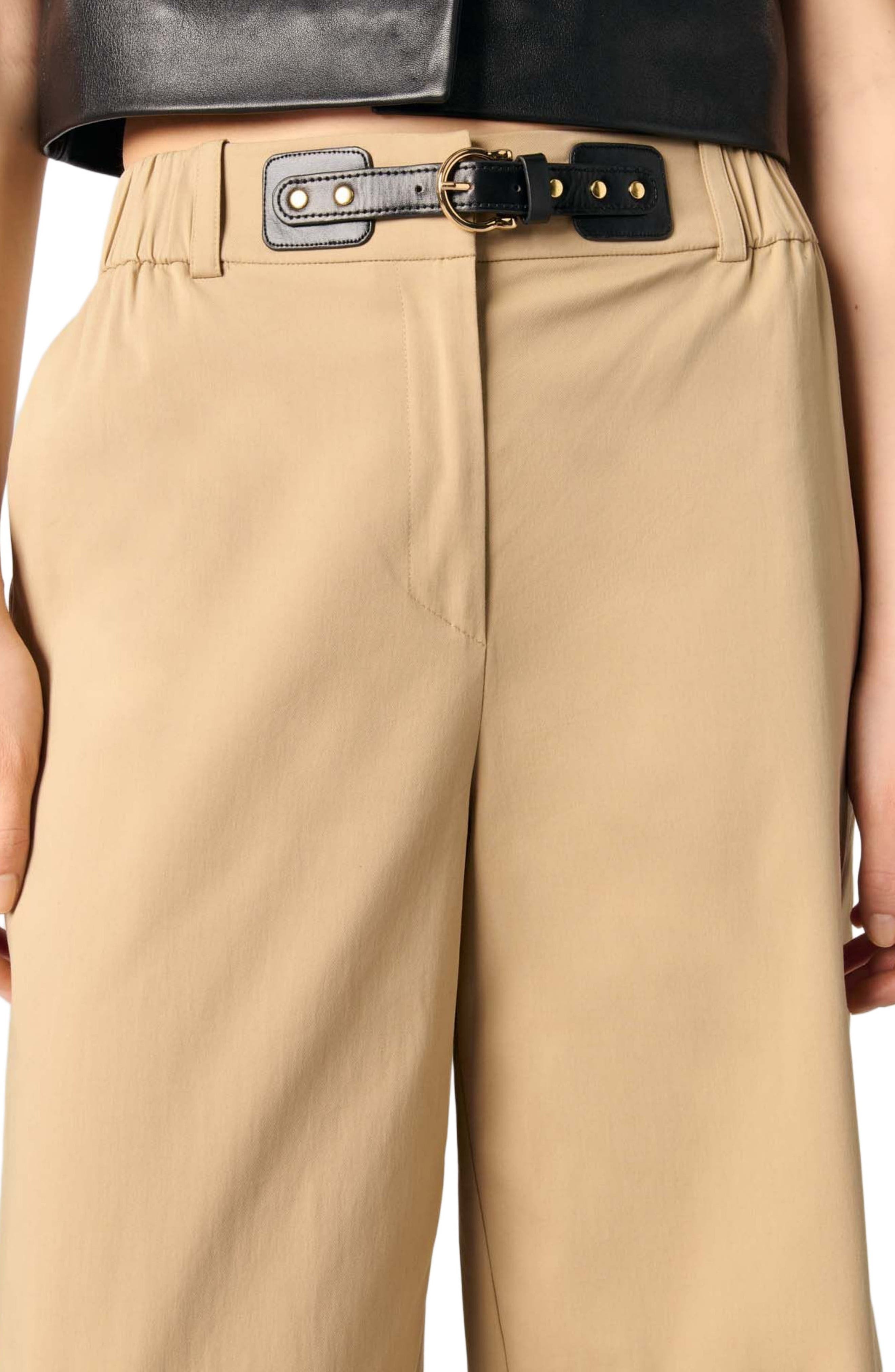 maje Wide-leg cotton trousers in Beige Light at Nordstrom - 7