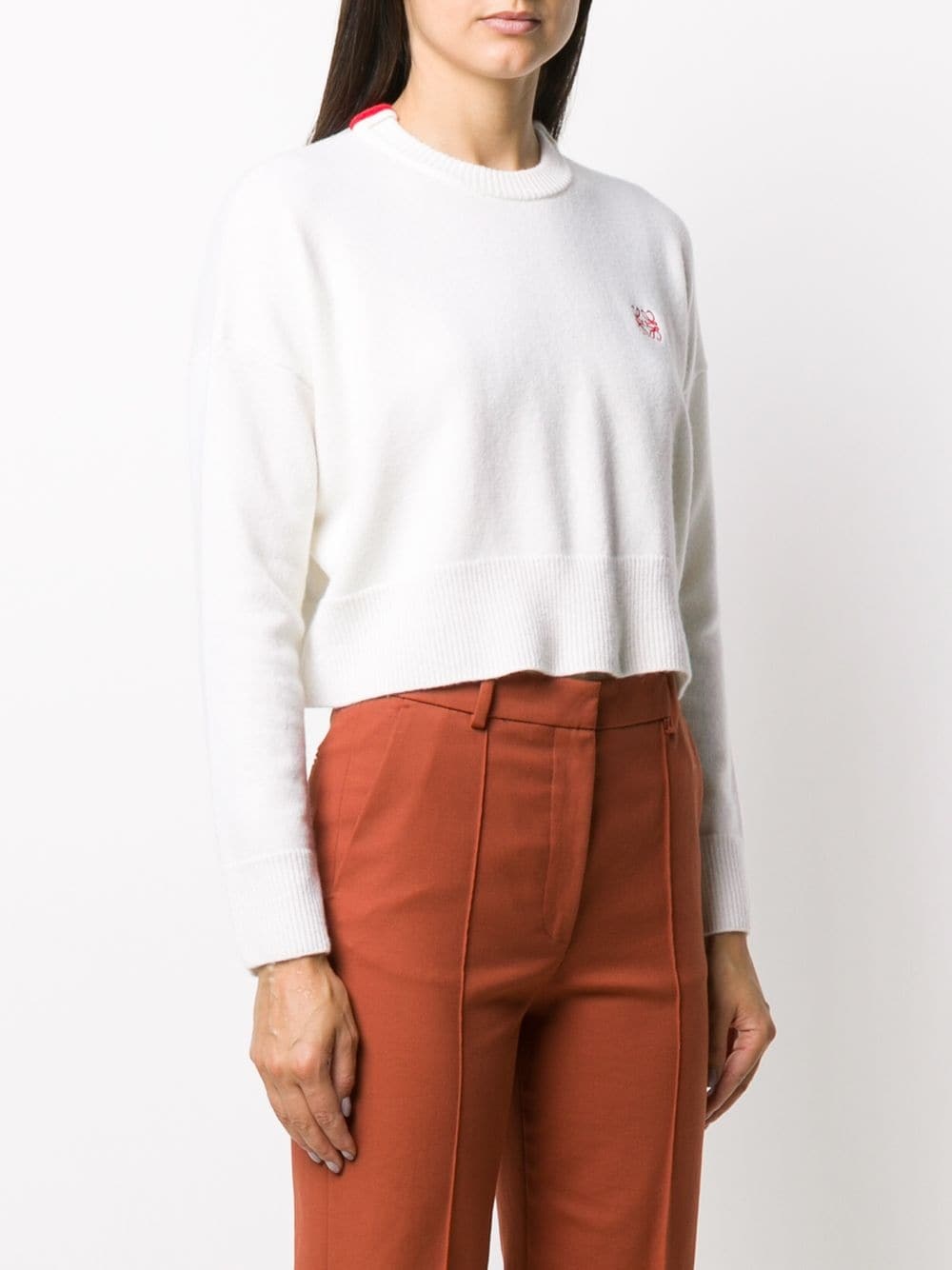 wool cropped jumper with logo embroidery - 3