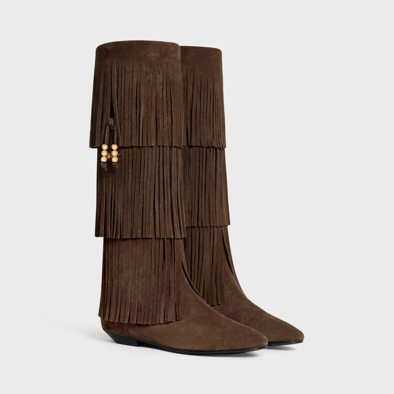 CELINE CELINE IRINA HIGH BOOT WITH FRINGES & EMBELLISHED TASSELS in Suede calfskin outlook
