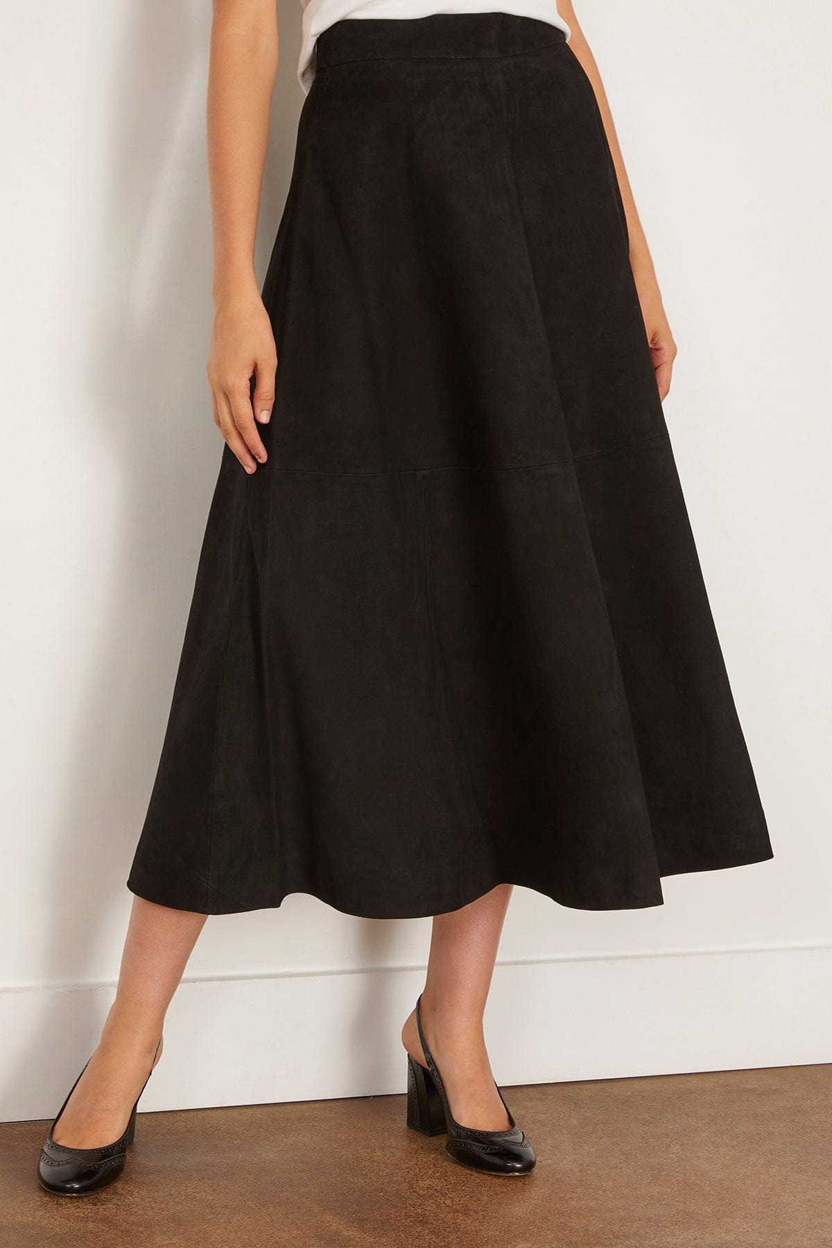 A-Line Suede Skirt in Black - 3