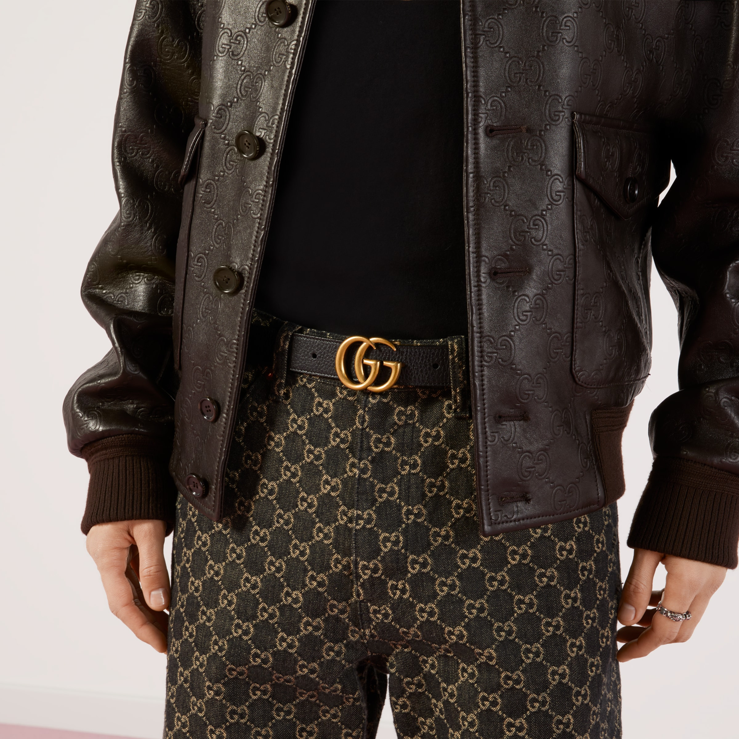 Reversible thin belt with Double G buckle - 4
