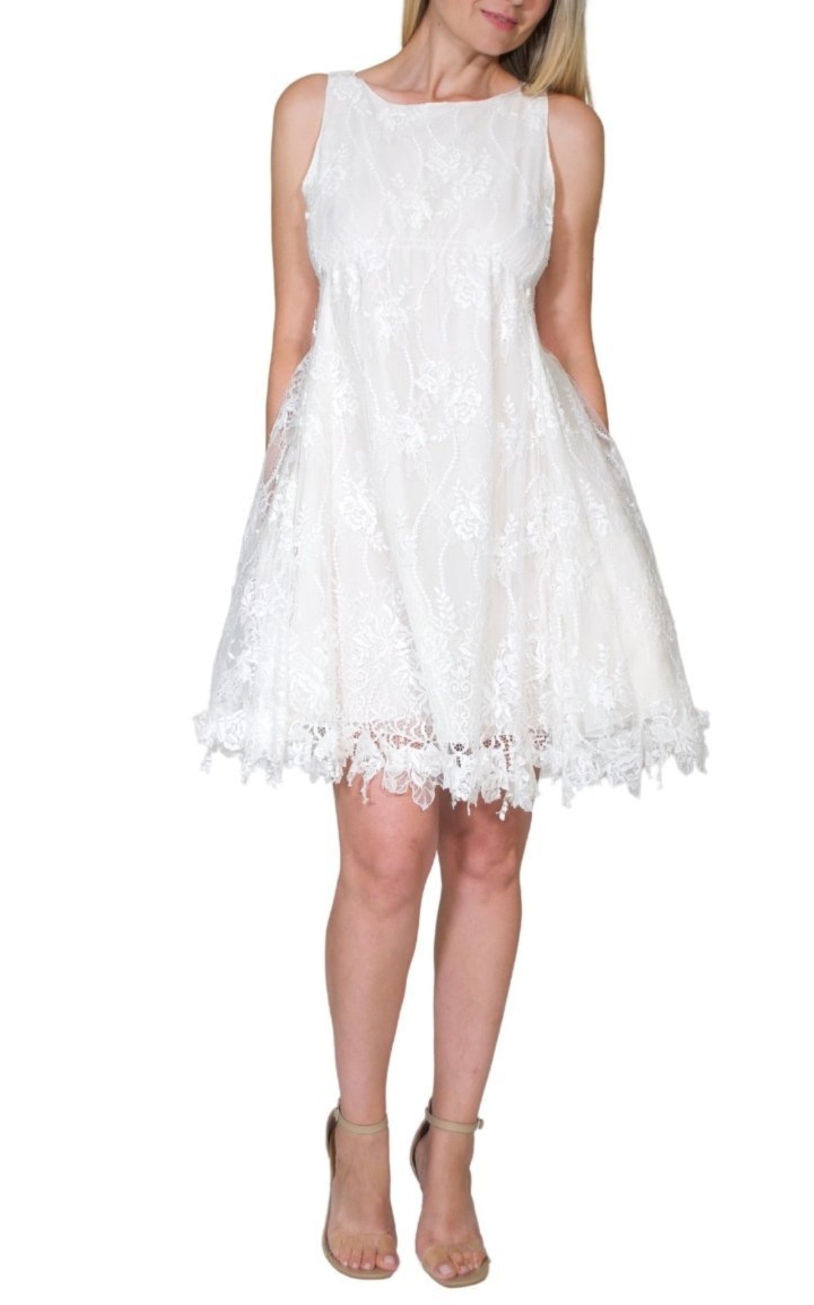 White Cotton Blend Lace Dress - 6