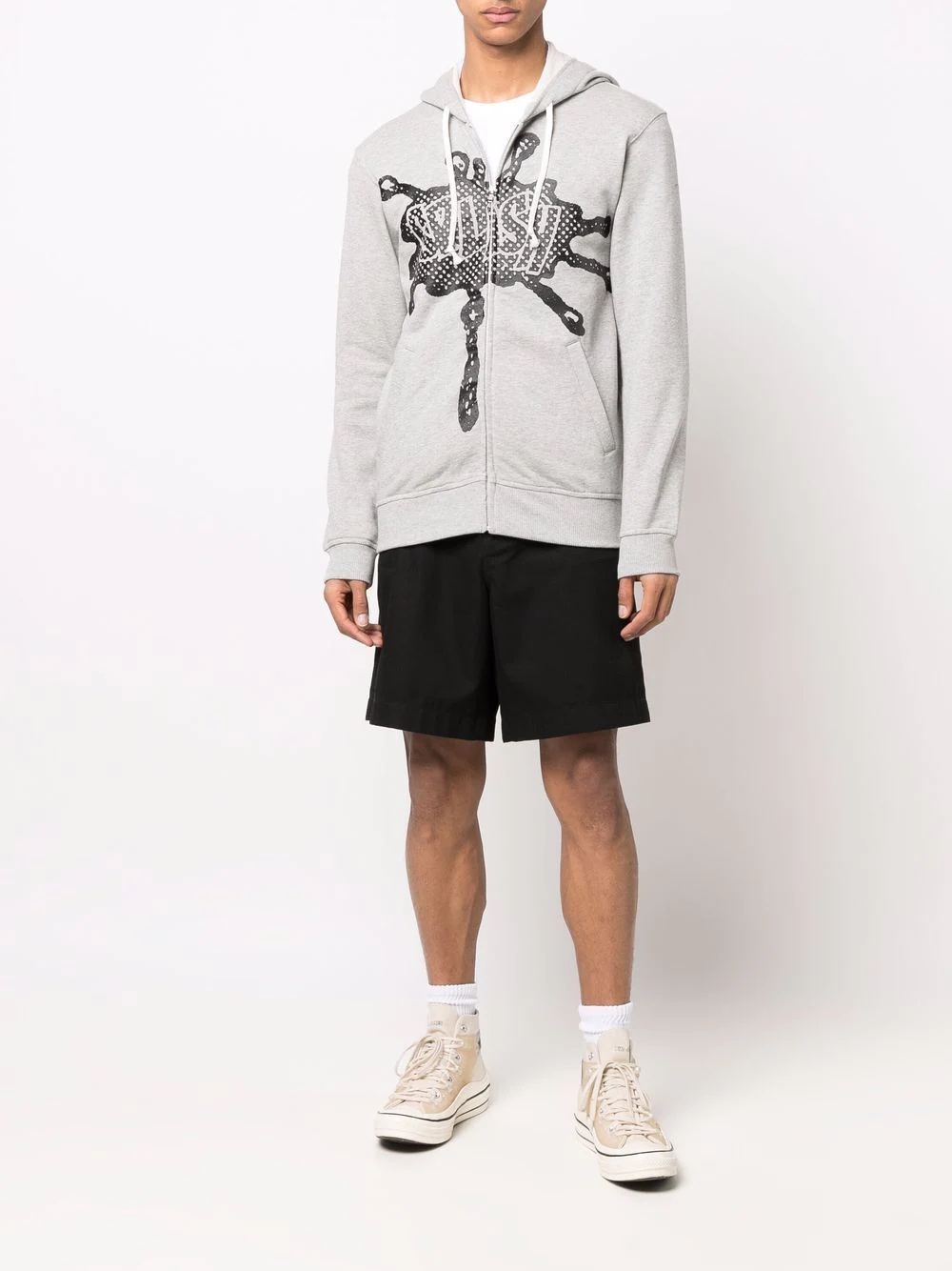 graphic print drawstring hoodie - 2