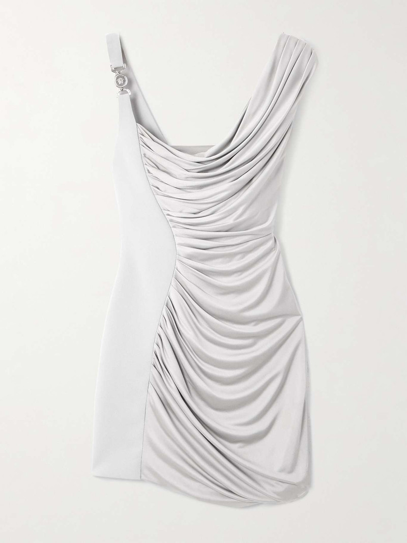 Asymmetric embellished draped jersey 미니 드레스 실버 - 1
