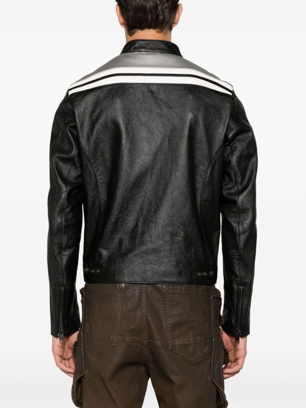 logo-patch leather biker jacket - 4
