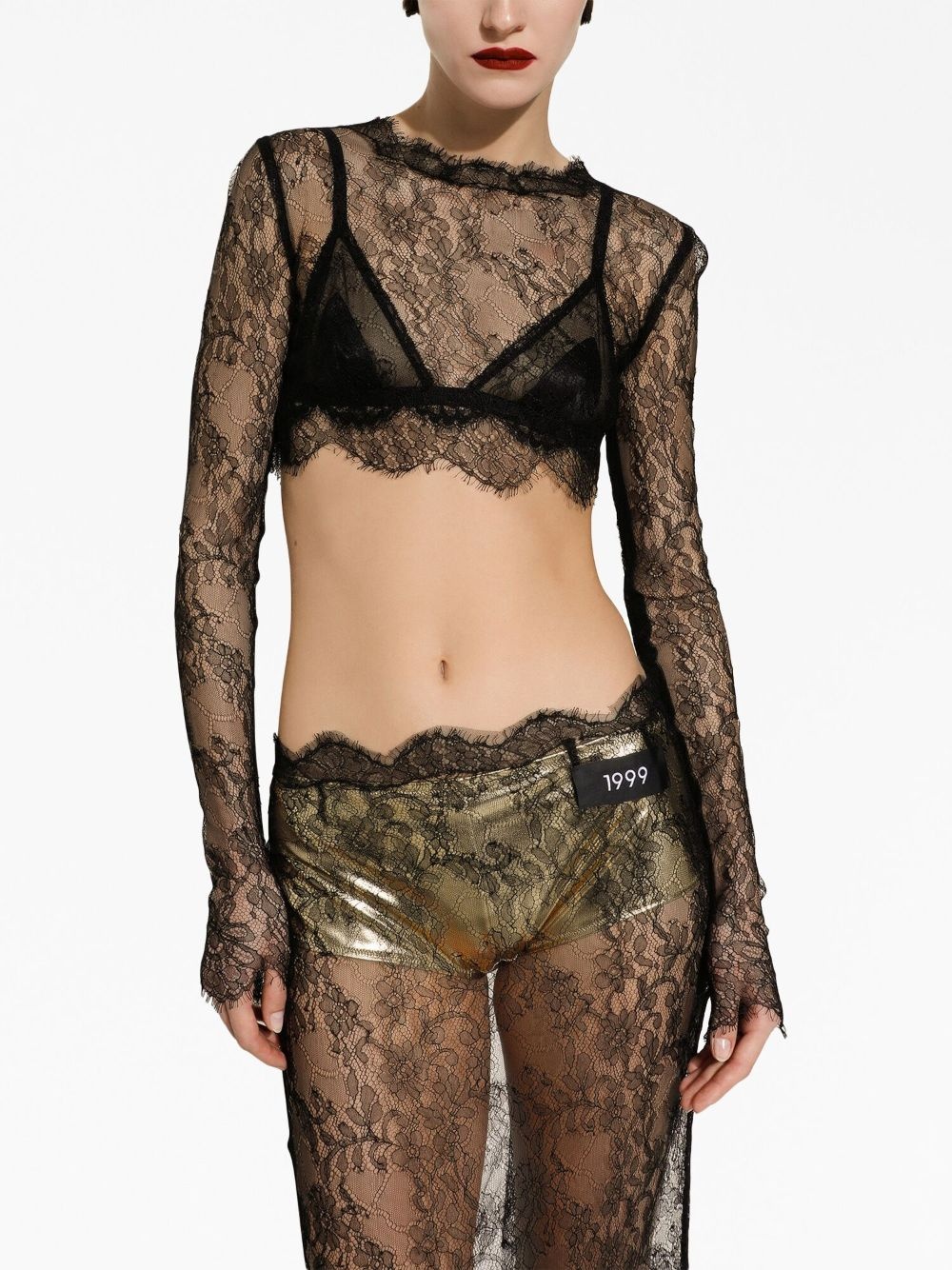 sheer lace cropped top - 4