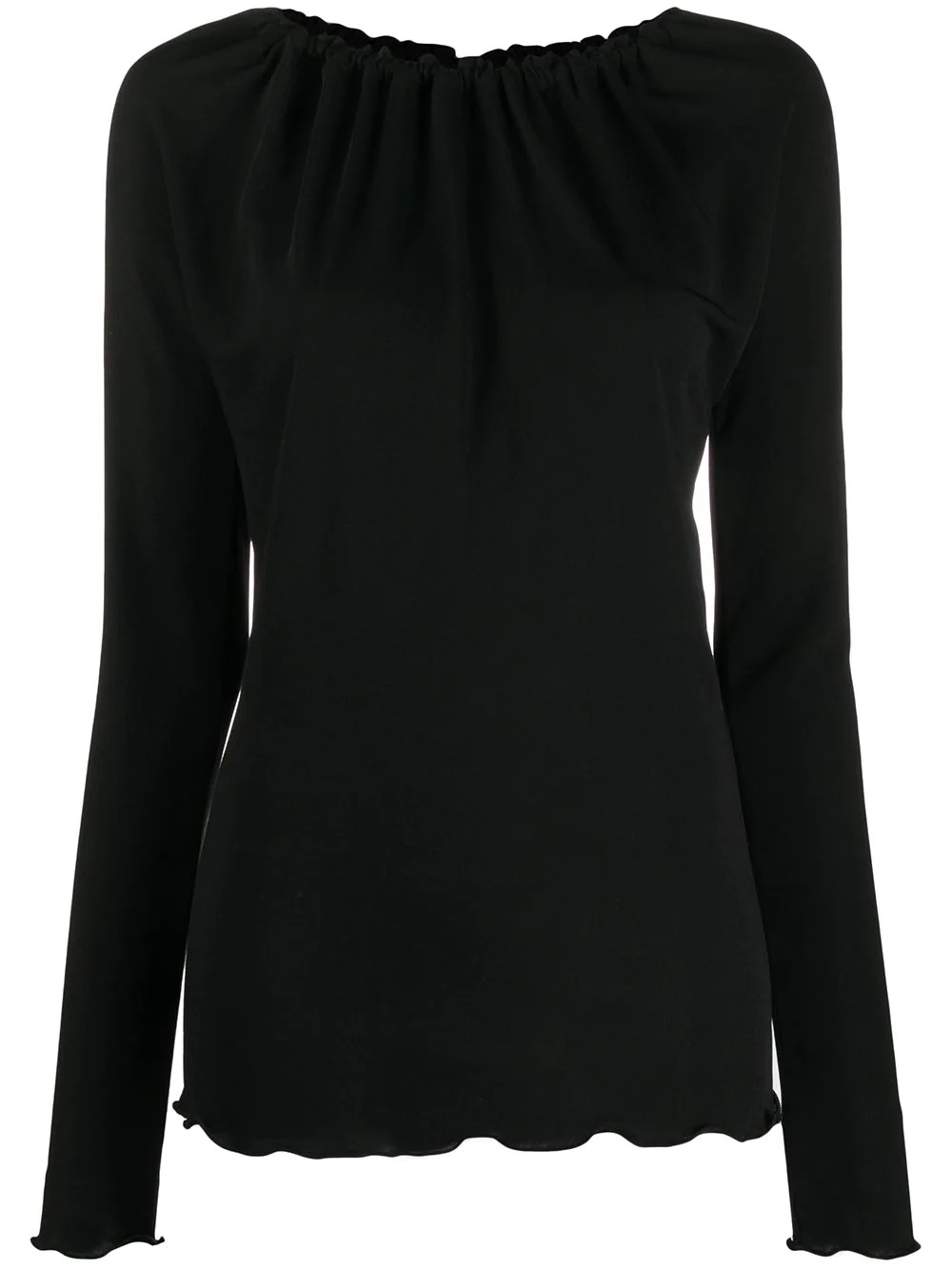 gathered-neck long-sleeve top - 1