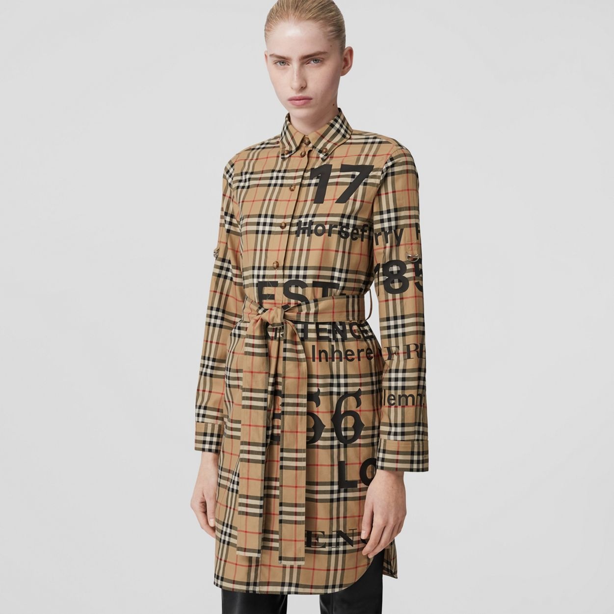 Vintage Check Cotton Tie-waist Shirt Dress - 6