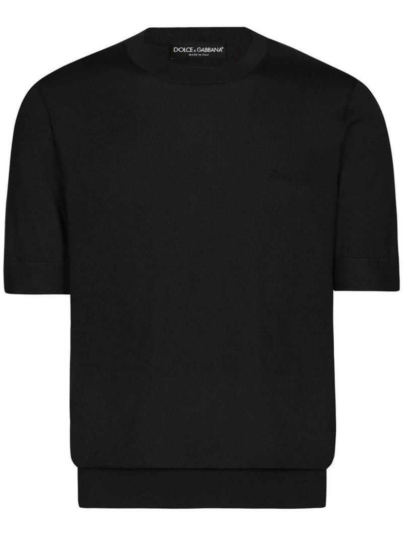 logo-embroidered knitted t-shirt 1