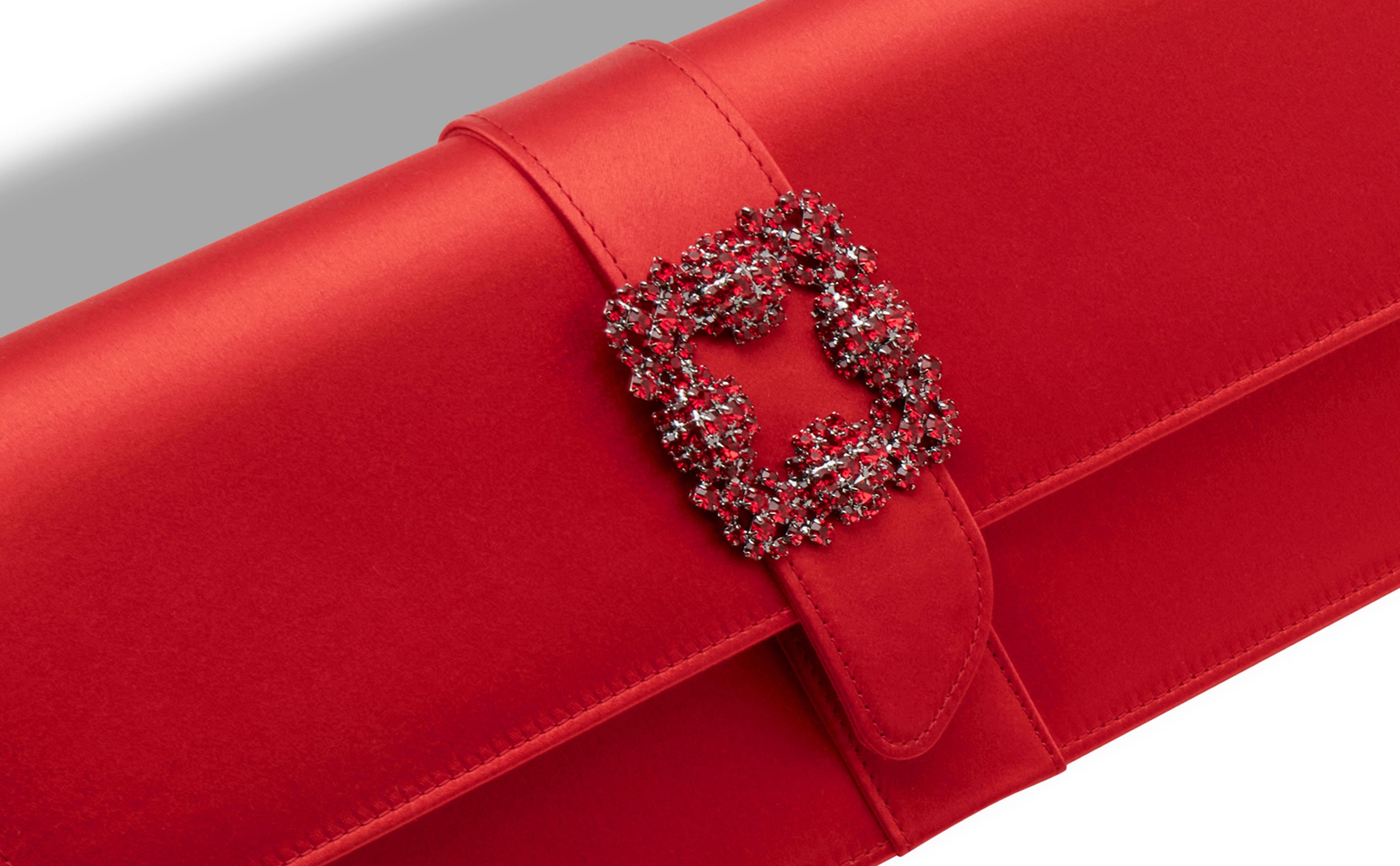 Red Satin Jewel Buckle Clutch - 4