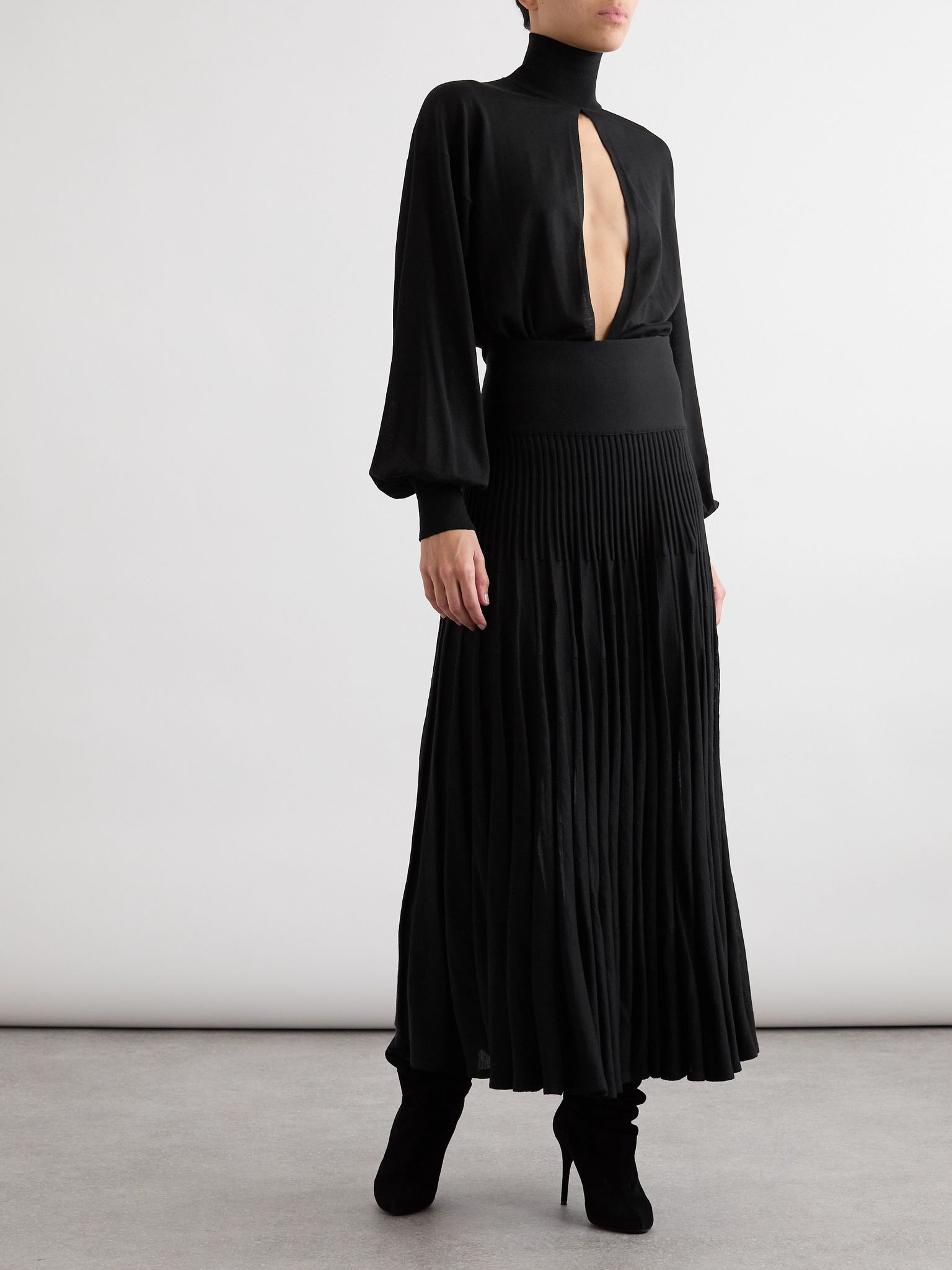 Pleated wool midi skirt Black - 2