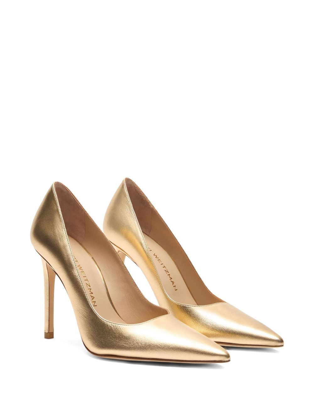100mm Stuart Power metallic-leather pointed-toe pumps - 2