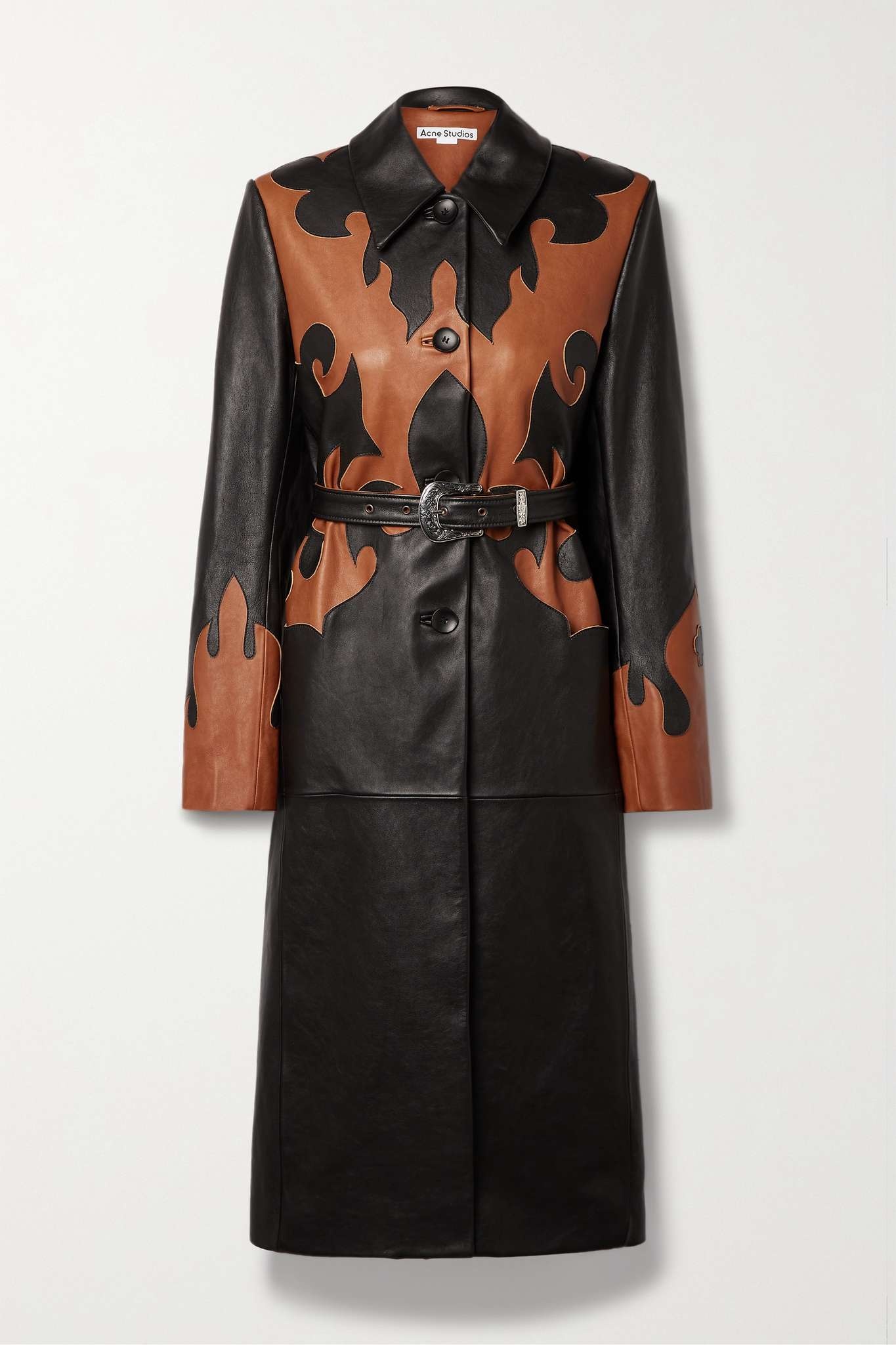 Belted paneled leather coat - 1