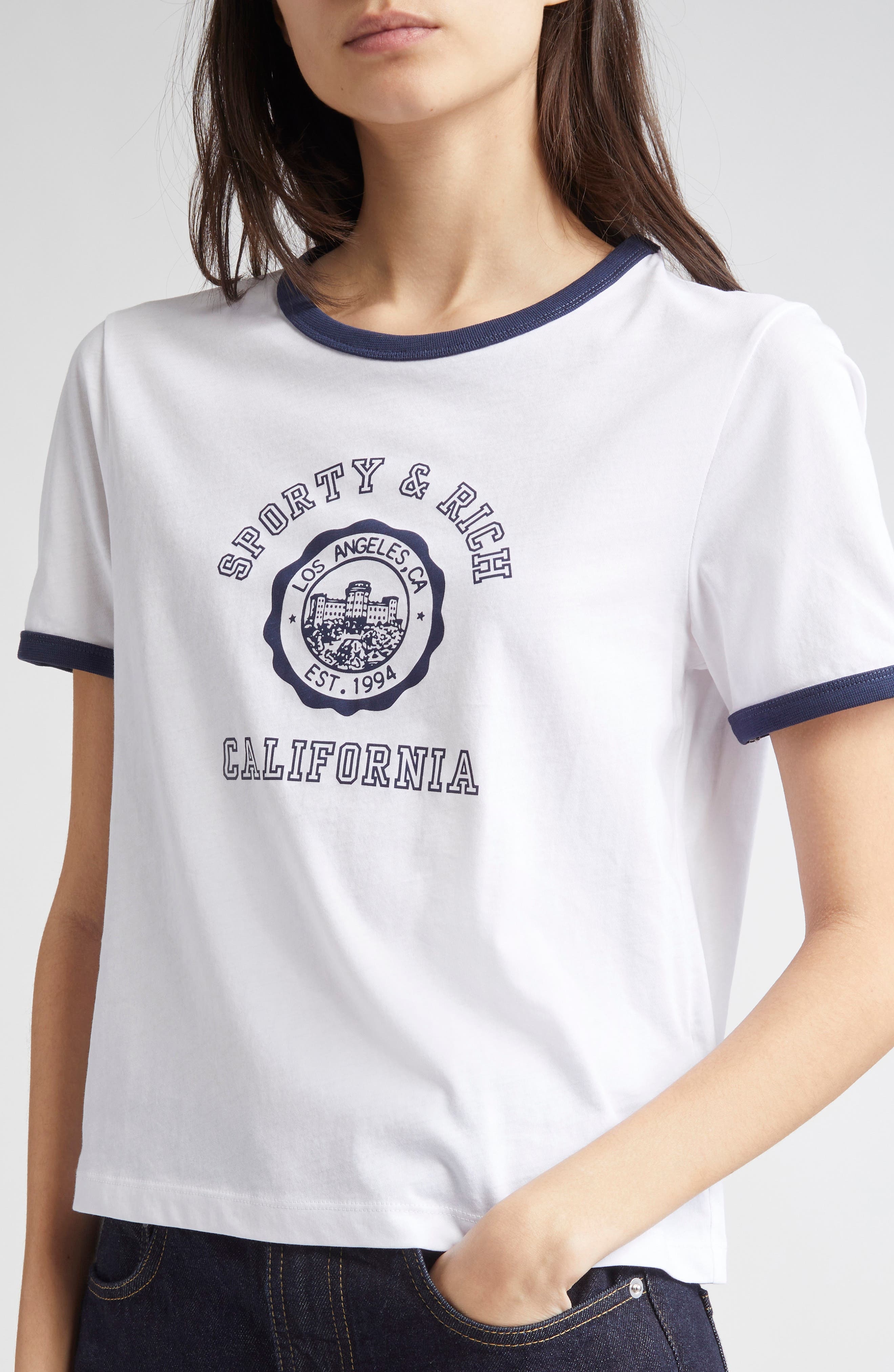 Sporty & Rich California Emblem Graphic Ringer T-Shirt in Open White at Nordstrom - 4