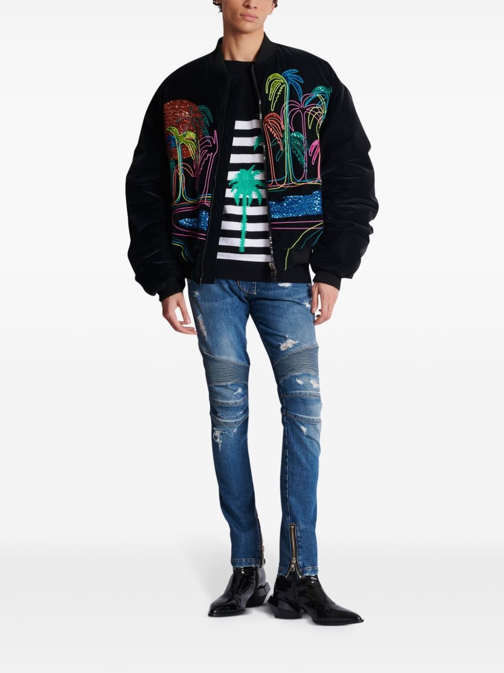 panelled distressed skinny jeans - 2