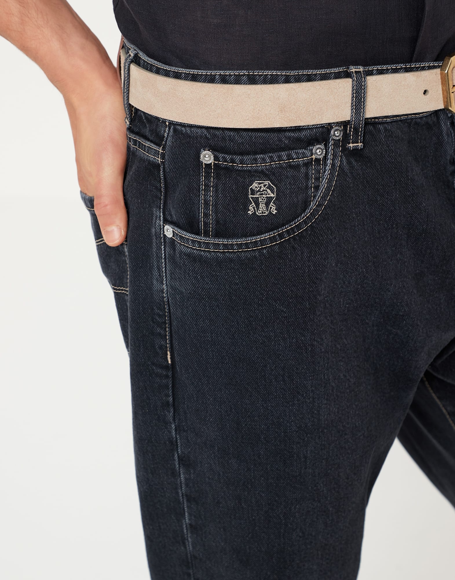 Gray denim leisure fit five-pocket trousers - 3