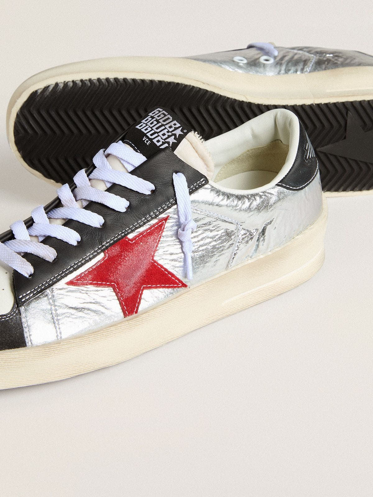 Men’s Stardan in laminated silver nylon with burgundy suede star - 3