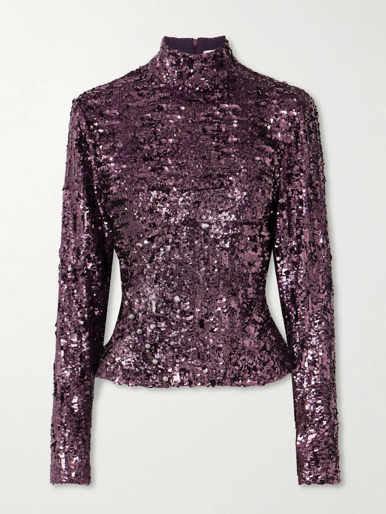 Sequinned Chiffon Turtleneck Top - 1