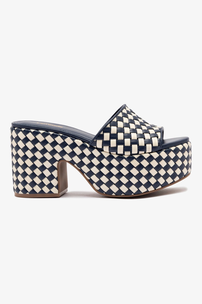 Miso Platform Sandal In Navy and Ivory Leather 1