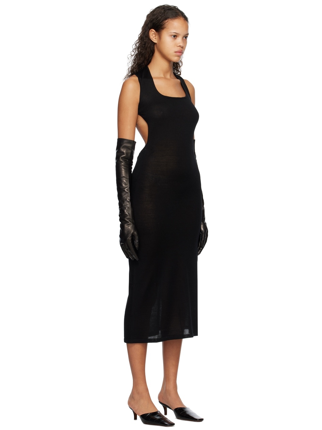 Black Scoop Neck Midi Dress - 2