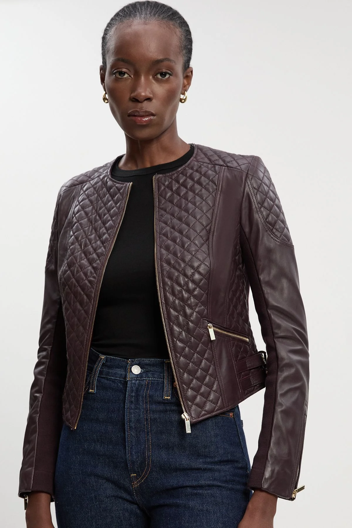 Leather Quilted Biker Jacket - 1