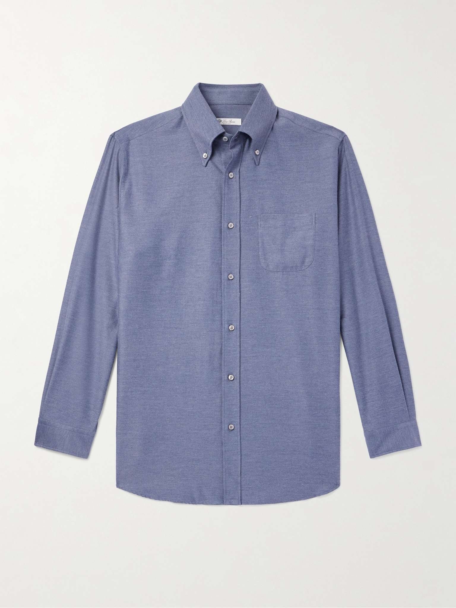 Button-Down Collar Cotton and Cashmere-Blend Denim Shirt - 1
