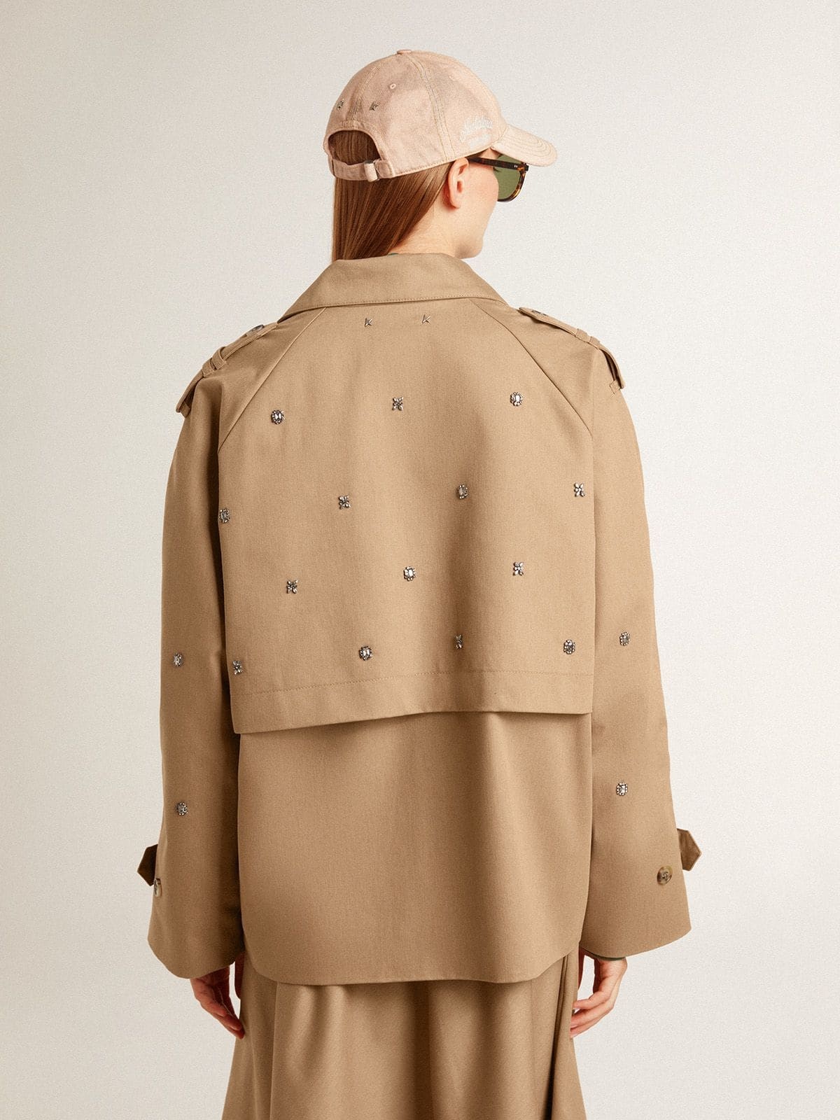 Women's oversized trench coat with crystals - 4