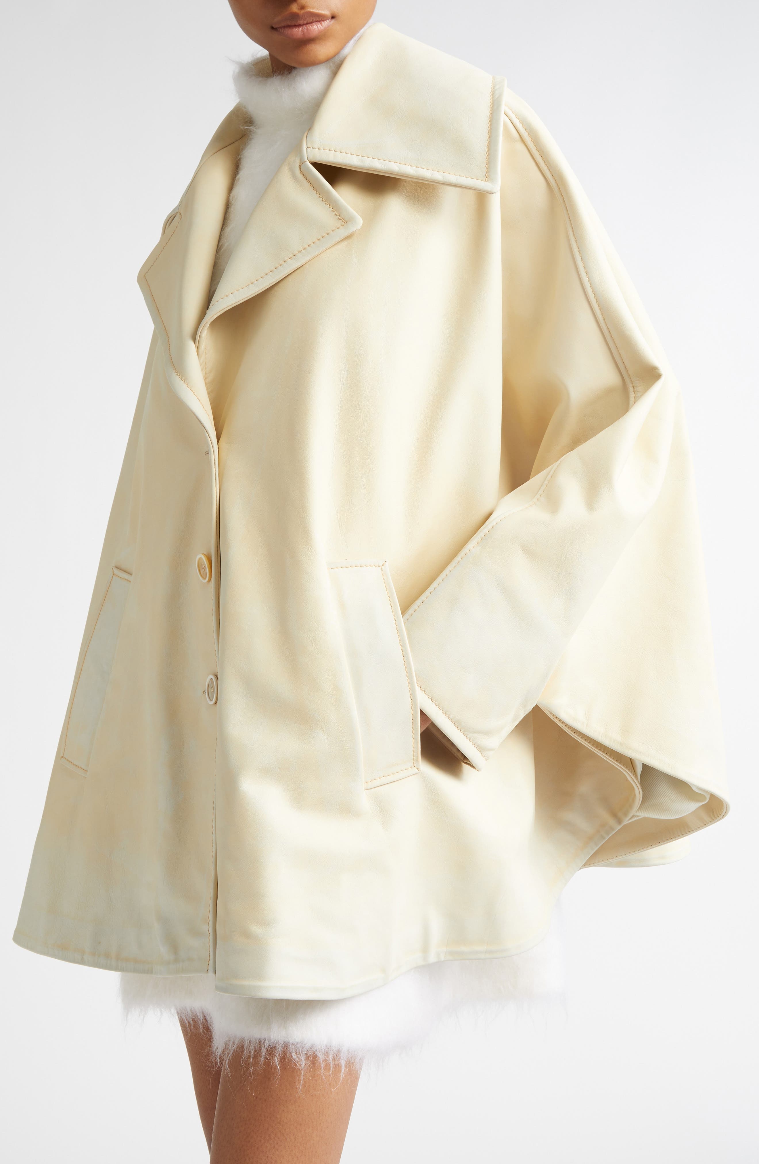 Marni Printed Calfskin Leather Cape in Light Topaz at Nordstrom - 5