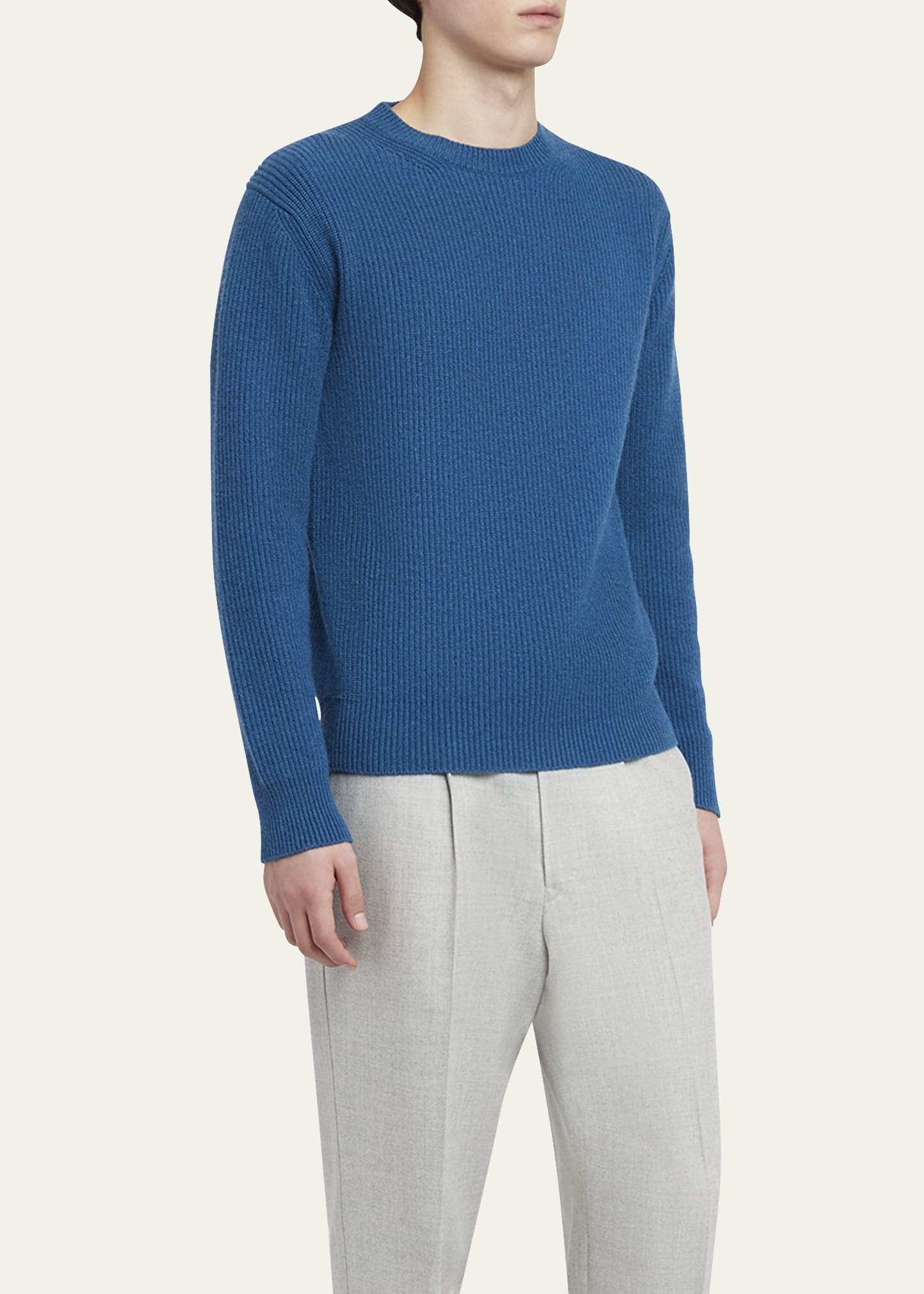 Men's Oasi Cashmere Ribbed Crewneck Sweater - 4