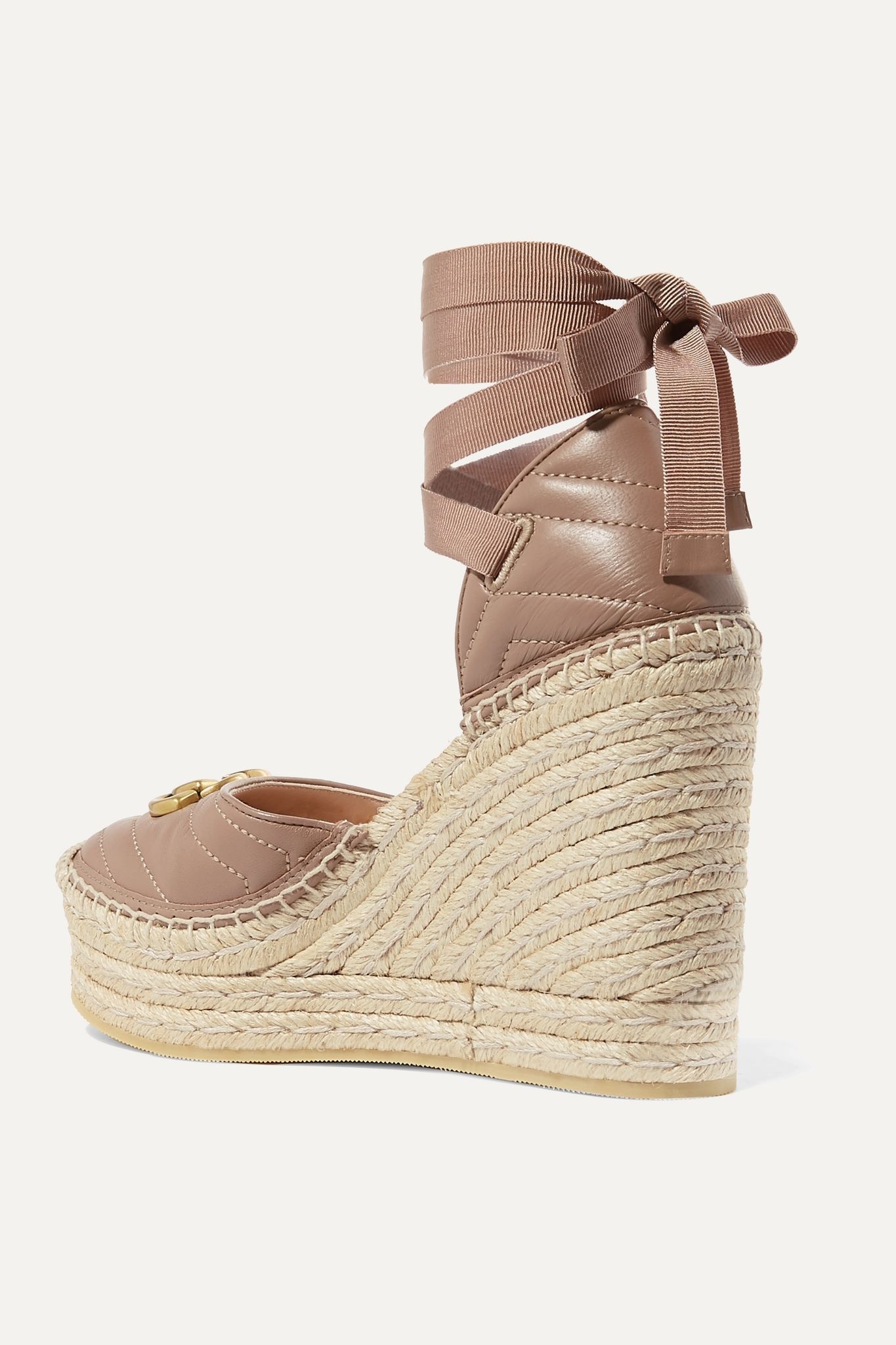 Pilar logo-embellished quilted leather wedge espadrilles - 4