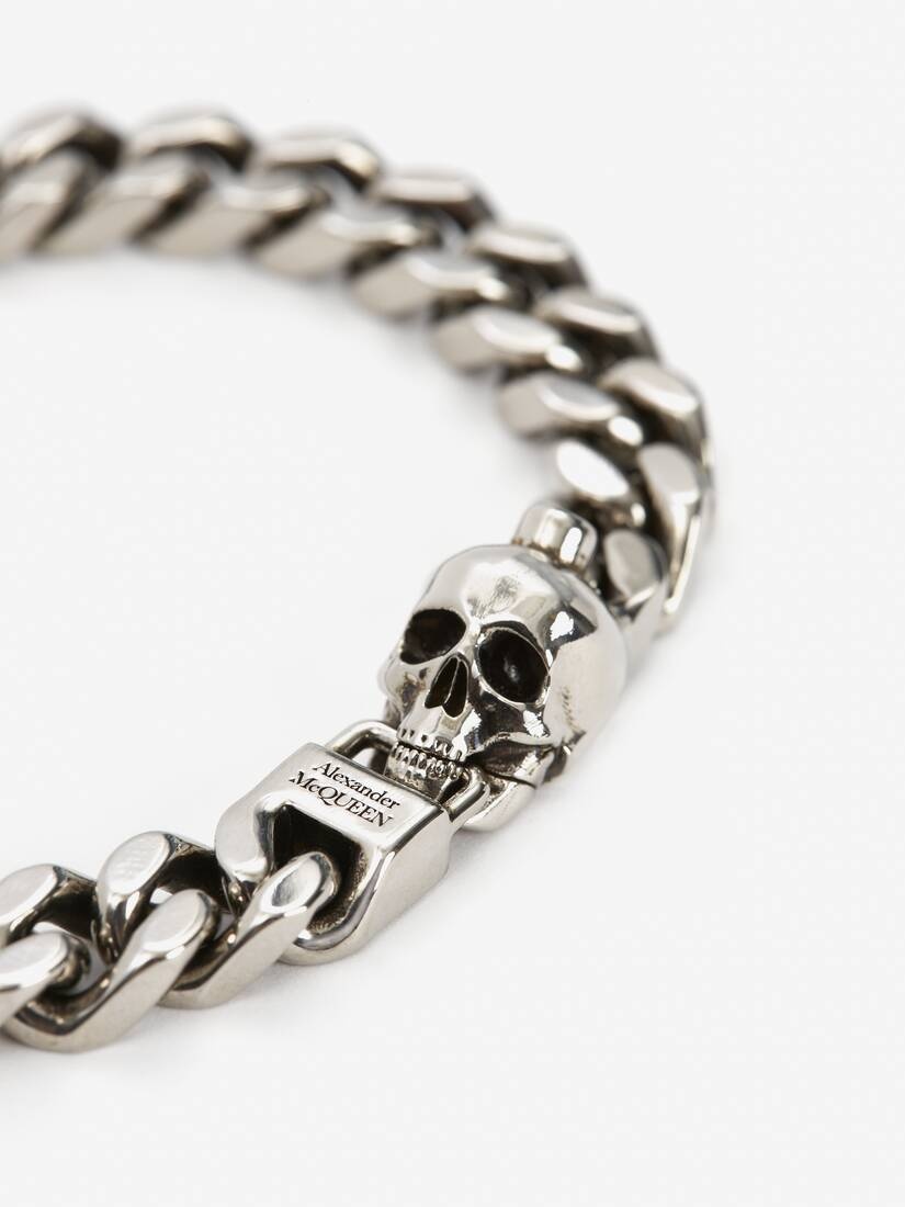 Men's Skull Chain Bracelet in Antique Silver - 3